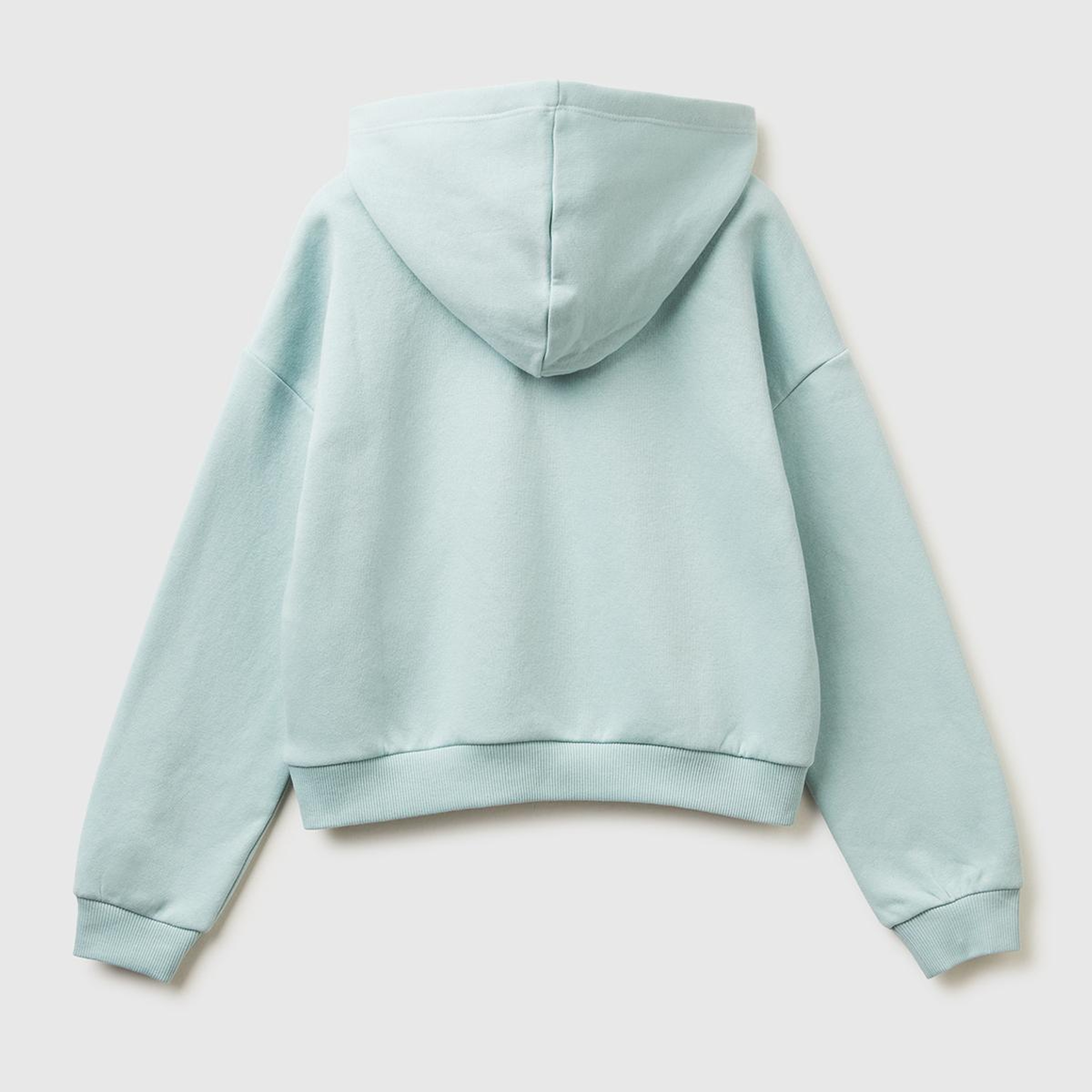 Kız Çocuk Su Yeşili Payet İşlemeli Nervürlü Regular Fit Kapüşonlu Şardonlu Sweatshirt