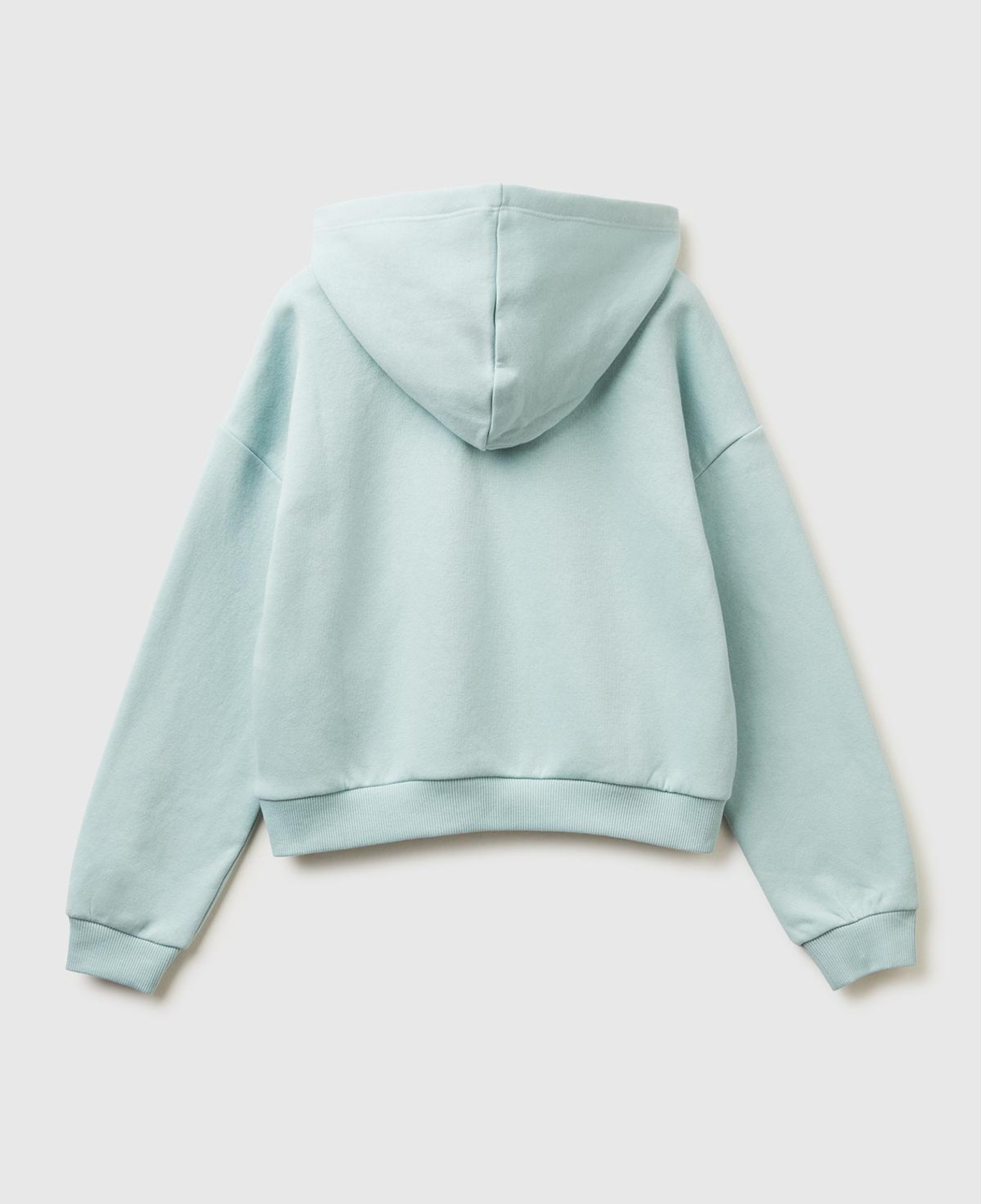 Kız Çocuk Su Yeşili Payet İşlemeli Nervürlü Regular Fit Kapüşonlu Şardonlu Sweatshirt