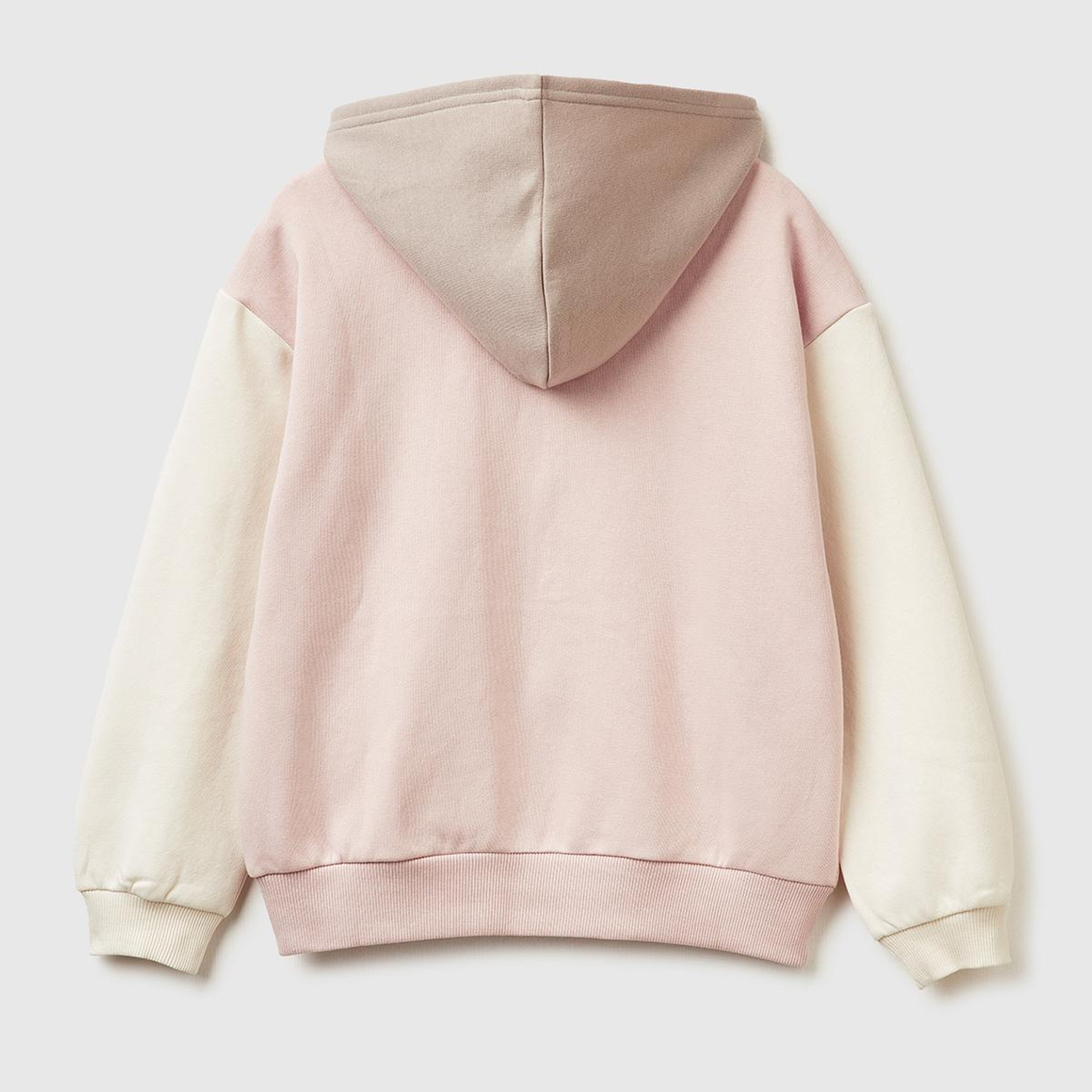 Kız Çocuk Krem-Pembe Önü Payetli Logolu Cepli Kapüşonlu Şardonlu Sweatshirt