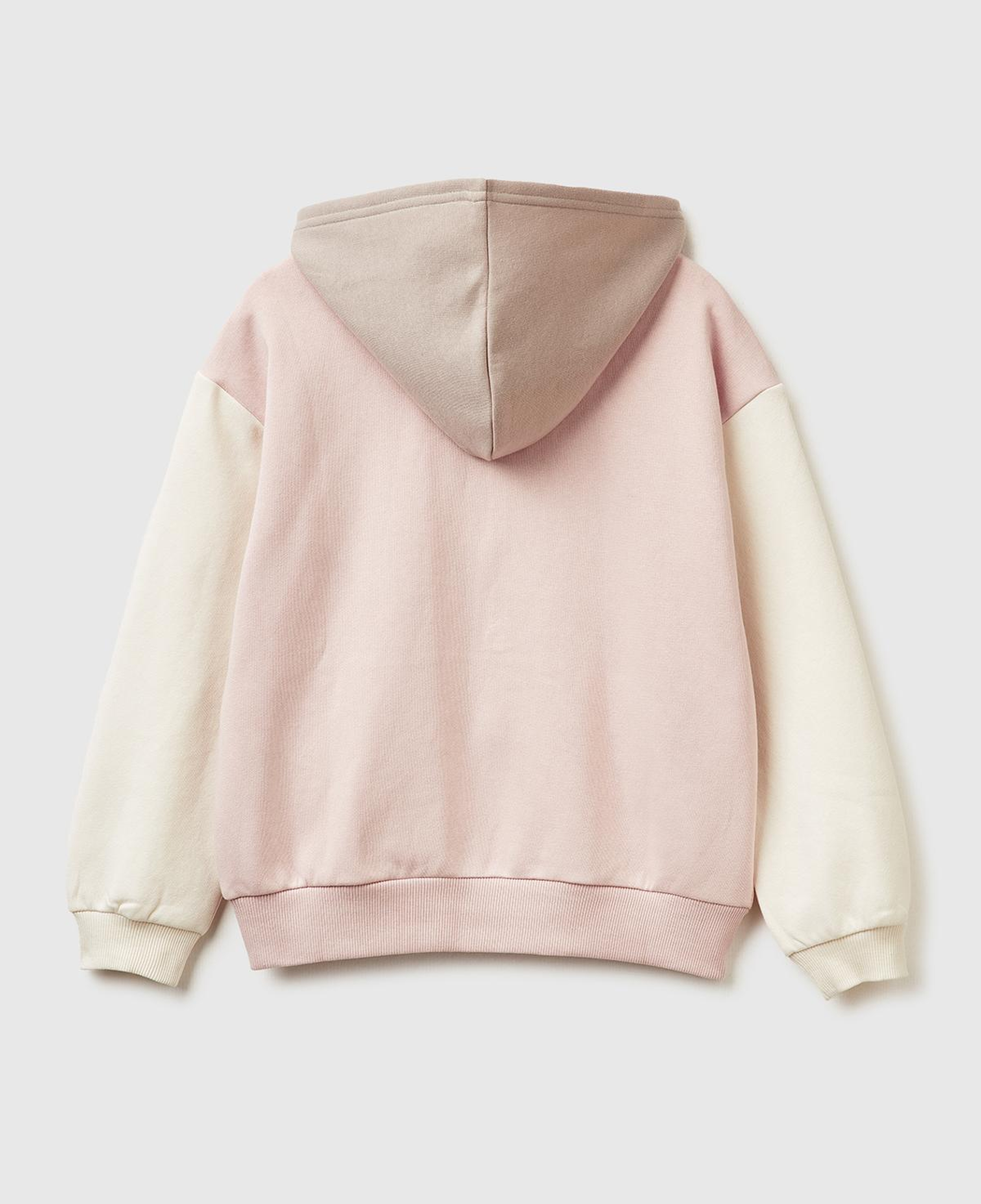 Kız Çocuk Krem-Pembe Önü Payetli Logolu Cepli Kapüşonlu Şardonlu Sweatshirt