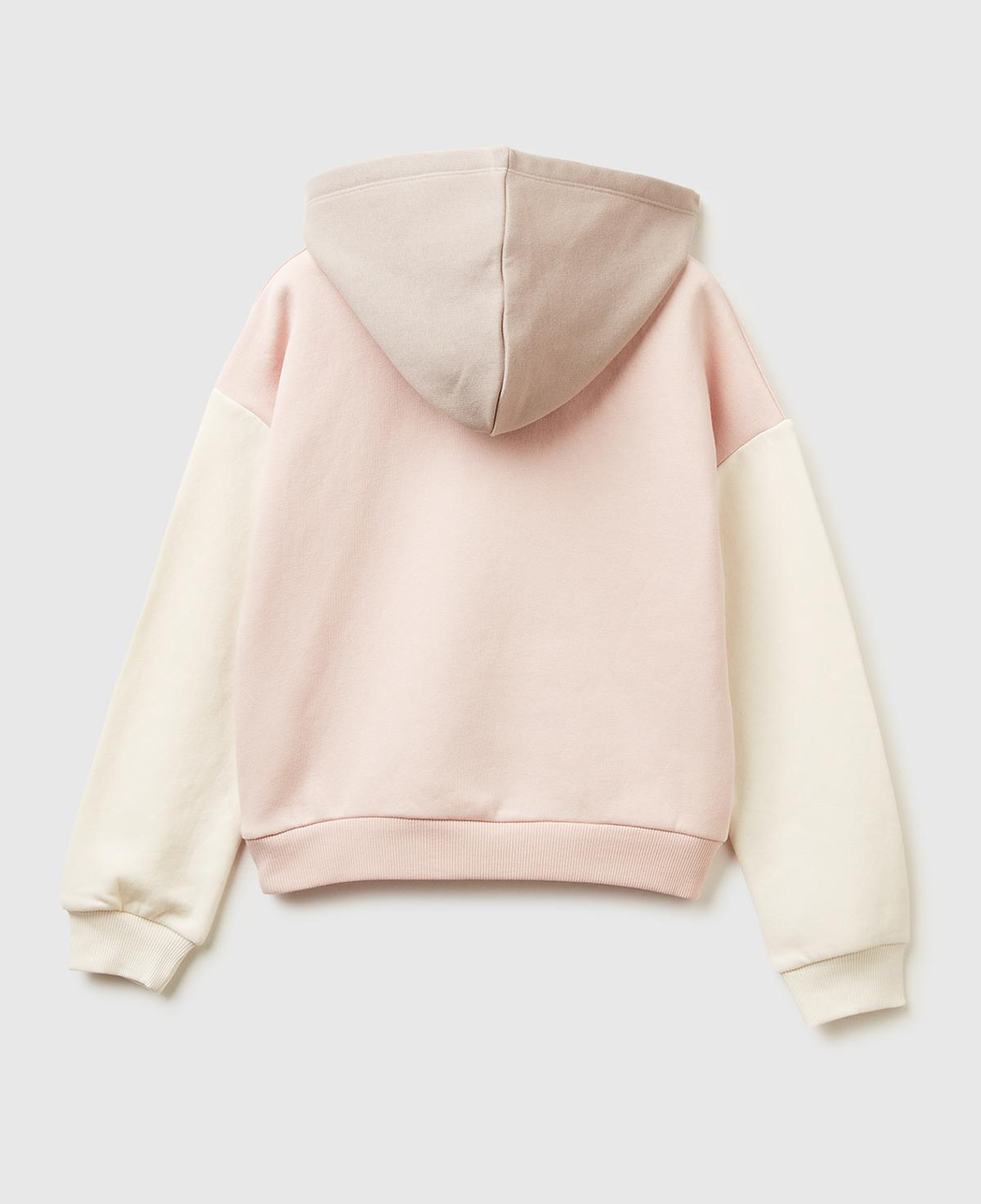 Kız Çocuk Krem-Pembe Payet İşlemeli Nervürlü Regular Fit Kapüşonlu Şardonlu Sweatshirt