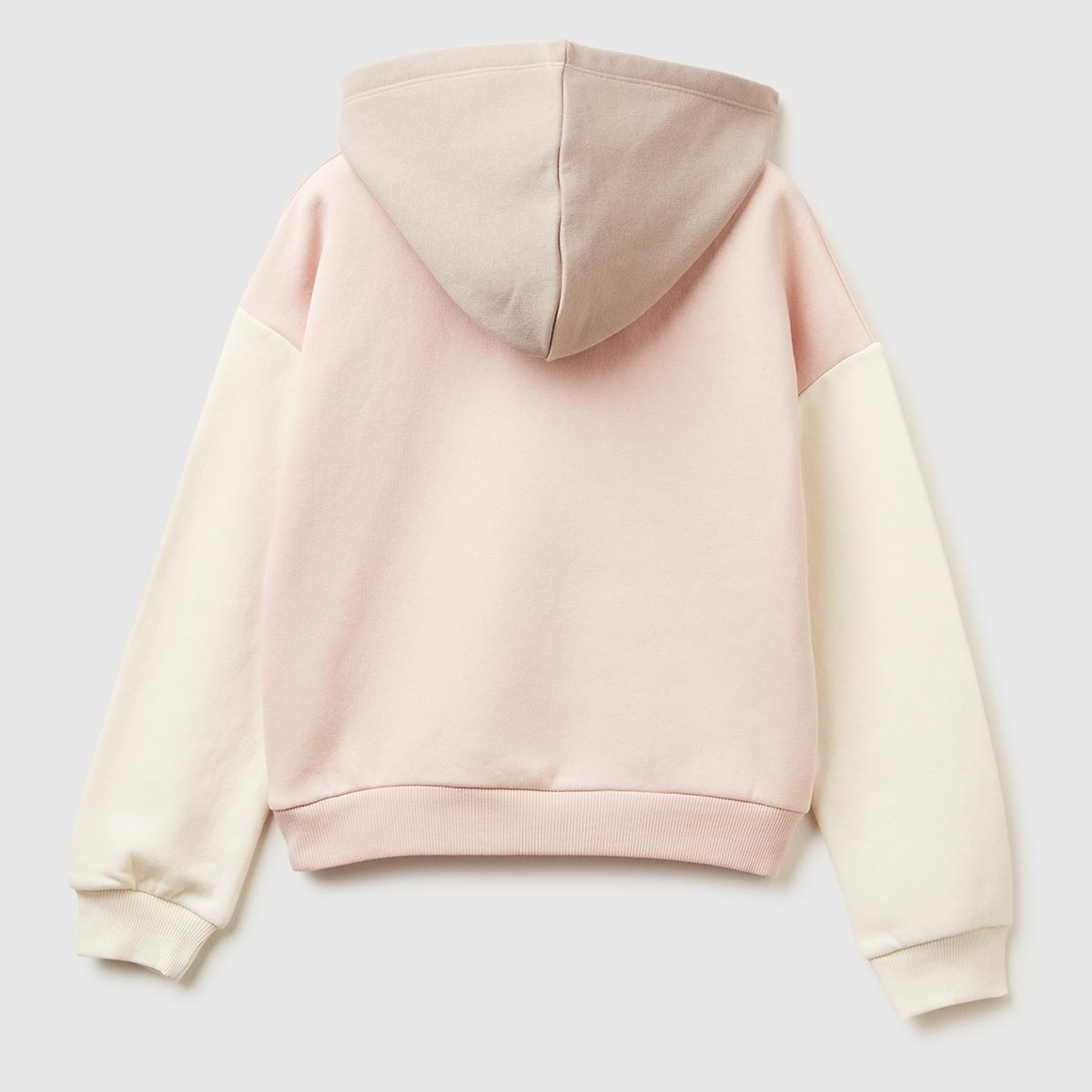 Kız Çocuk Krem-Pembe Payet İşlemeli Nervürlü Regular Fit Kapüşonlu Şardonlu Sweatshirt