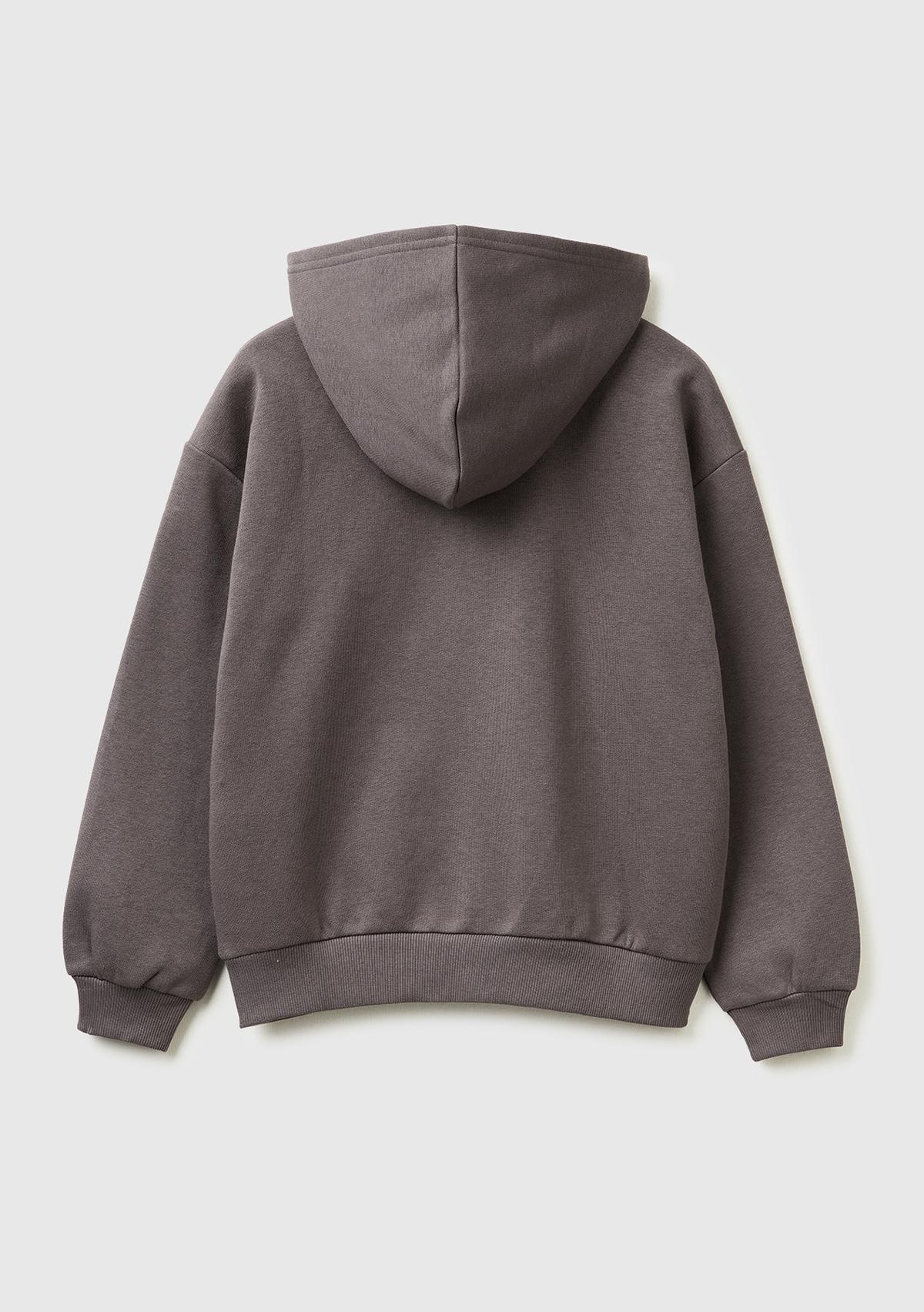 Kız Çocuk Koyu Kahverengi Önü Payetli Logolu Cepli Kapüşonlu Şardonlu Sweatshirt