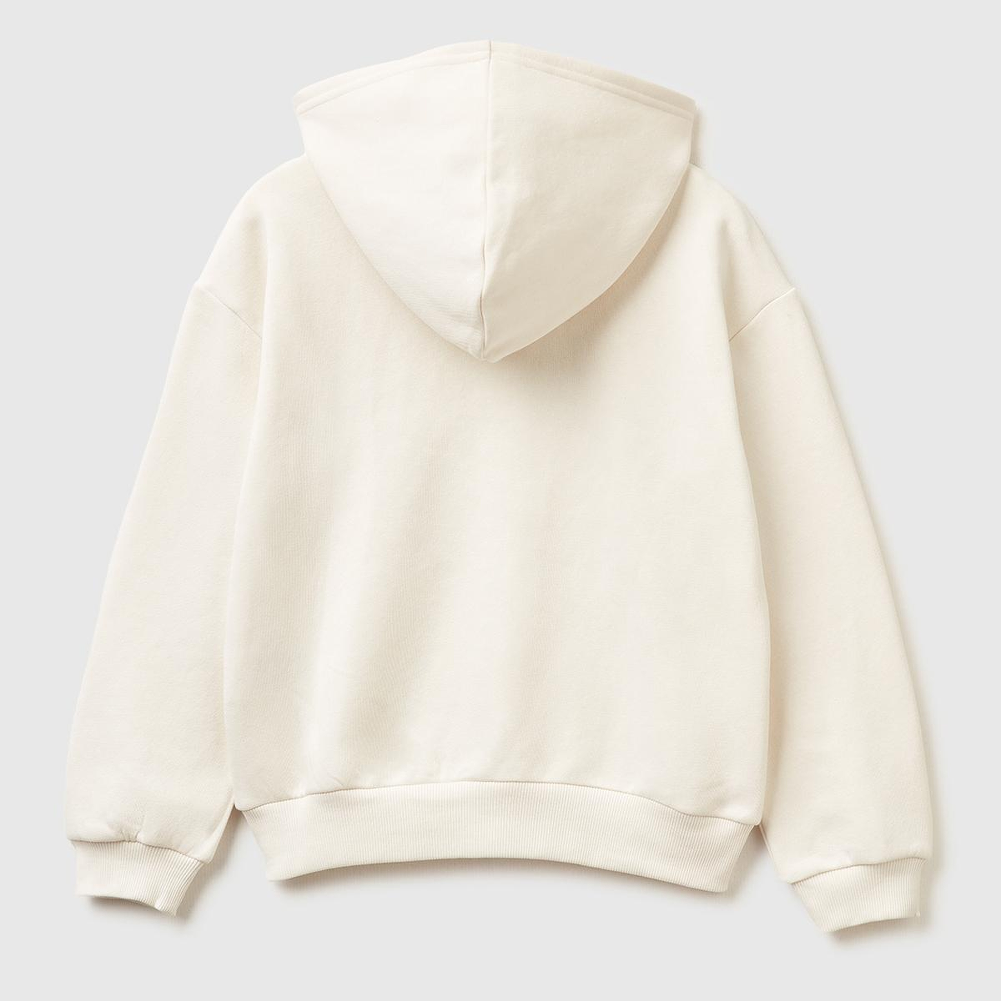 Kız Çocuk Ekru Önü Payetli Logolu Cepli Kapüşonlu Şardonlu Sweatshirt