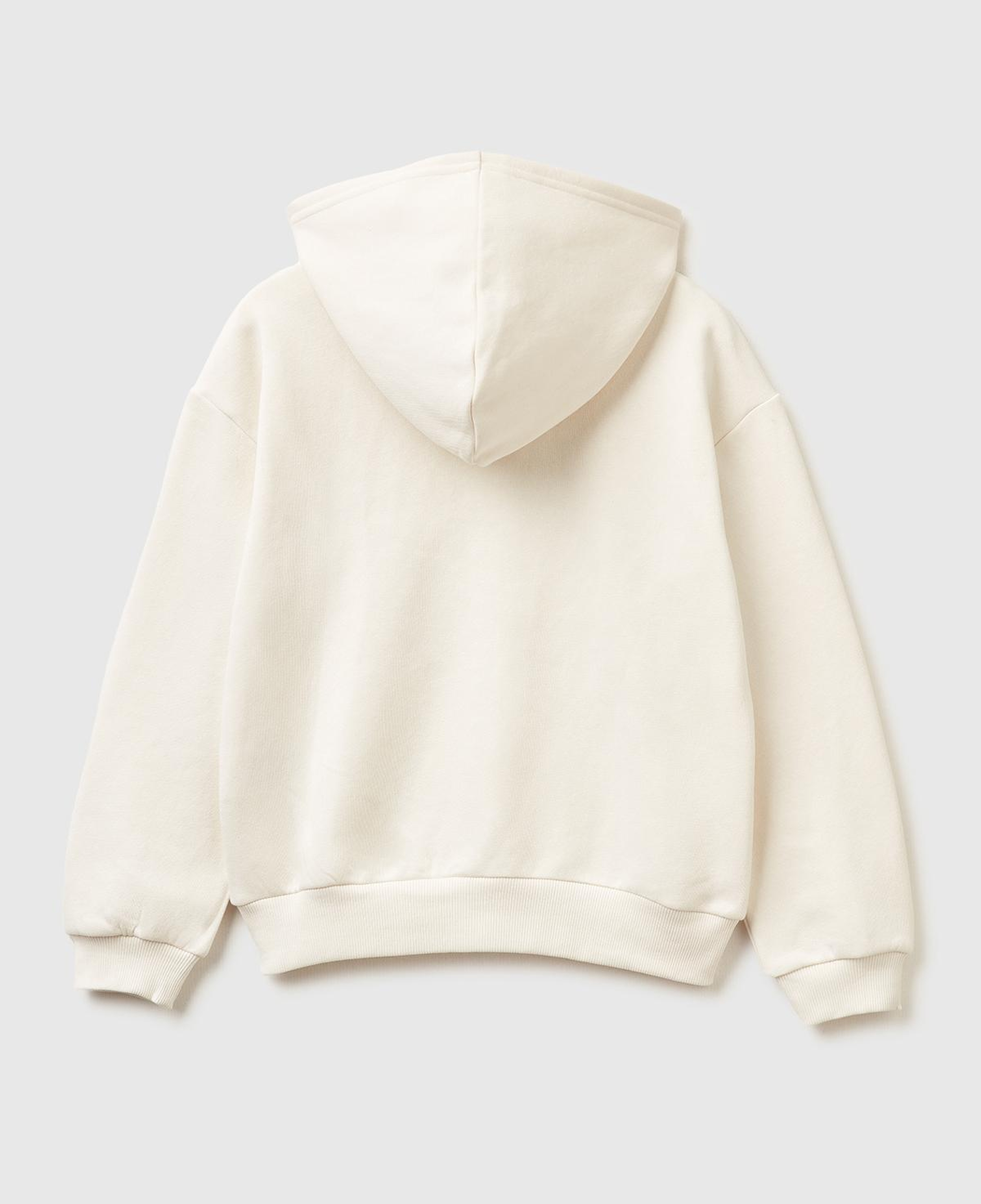Kız Çocuk Ekru Önü Payetli Logolu Cepli Kapüşonlu Şardonlu Sweatshirt