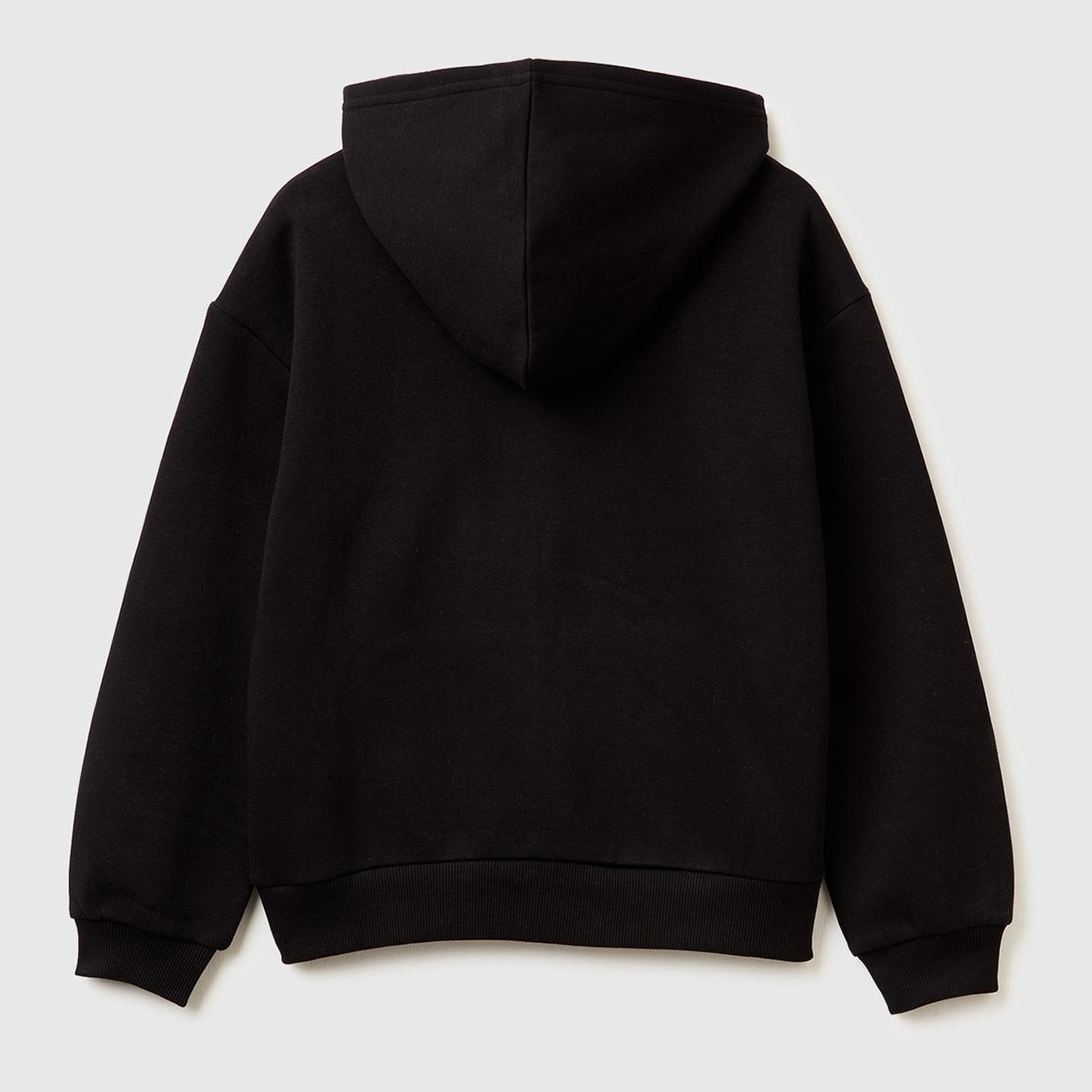 Kız Çocuk Siyah Önü Payetli Logolu Cepli Kapüşonlu Şardonlu Sweatshirt