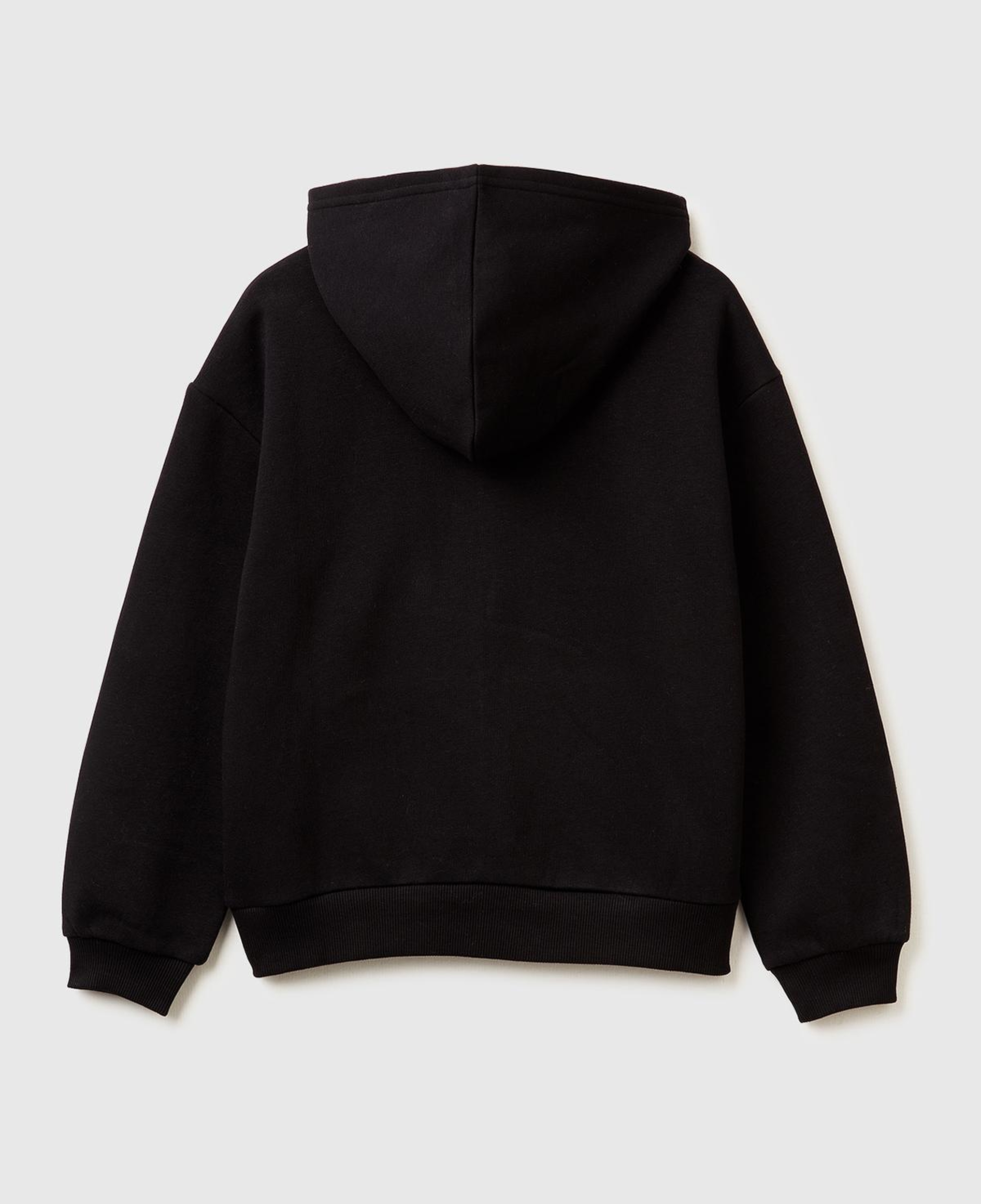 Kız Çocuk Siyah Önü Payetli Logolu Cepli Kapüşonlu Şardonlu Sweatshirt