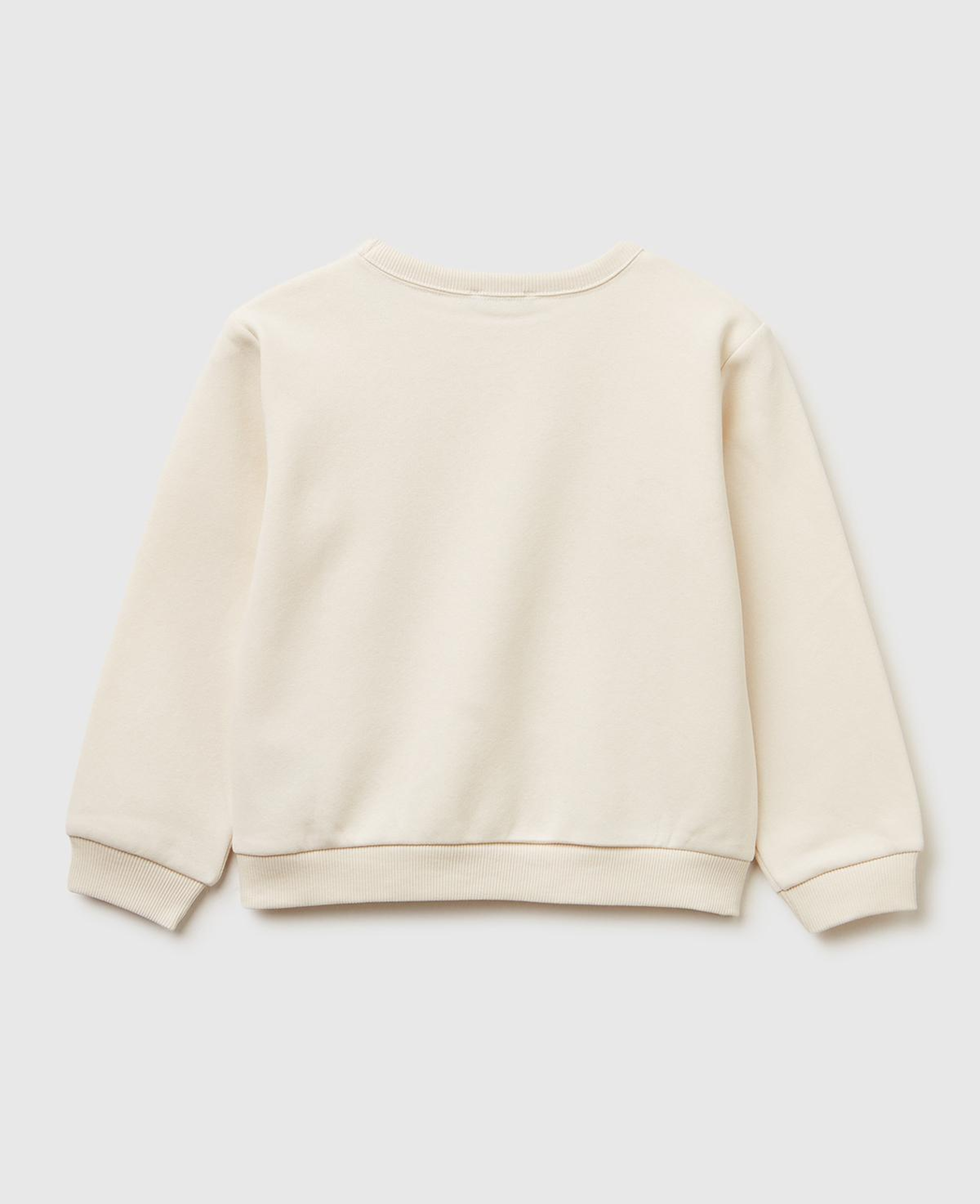 Kız Çocuk Ekru Renk Bloklu Simli Logo Baskılı Yırtmaçlı Şardonlu Sweatshirt