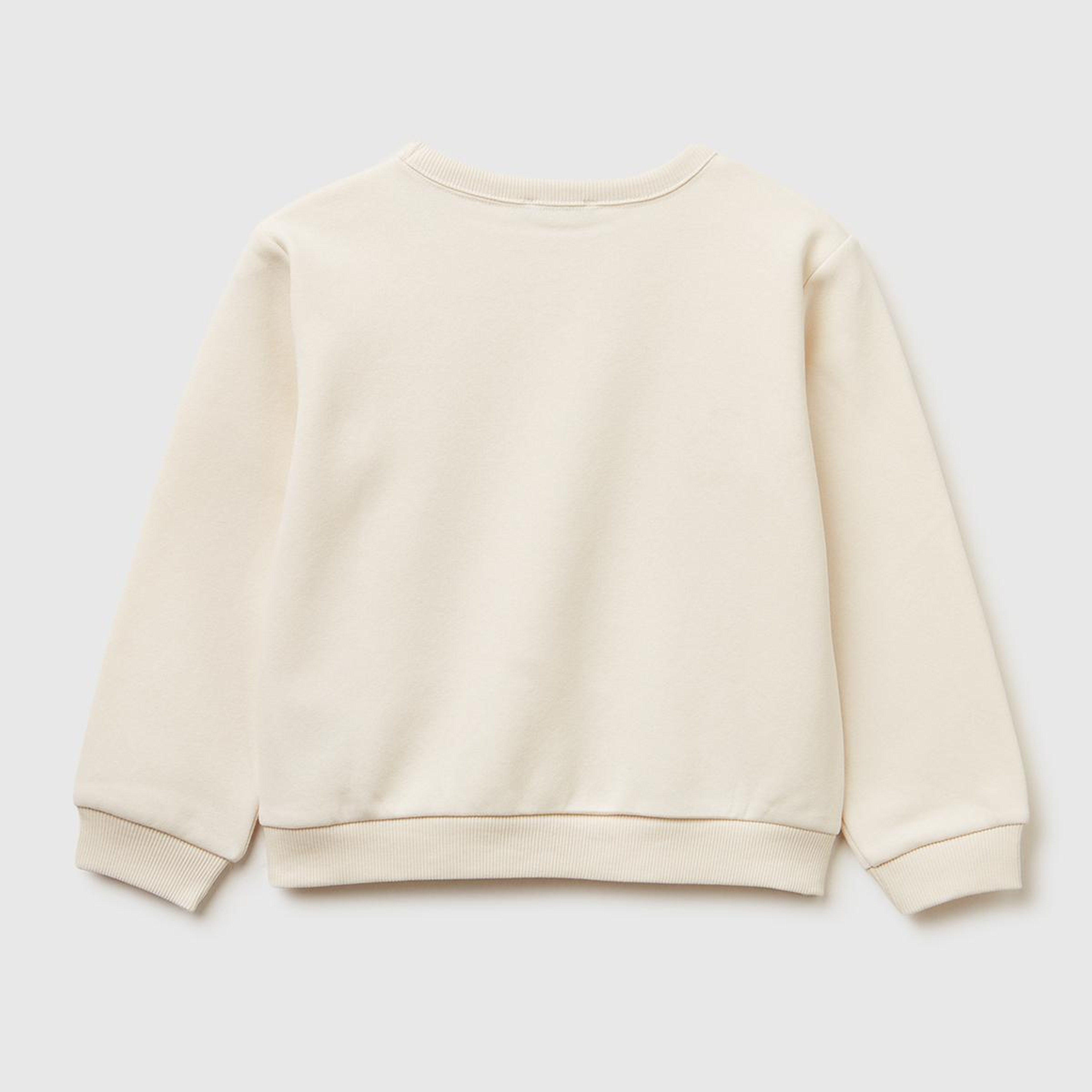 Kız Çocuk Ekru Renk Bloklu Simli Logo Baskılı Yırtmaçlı Şardonlu Sweatshirt