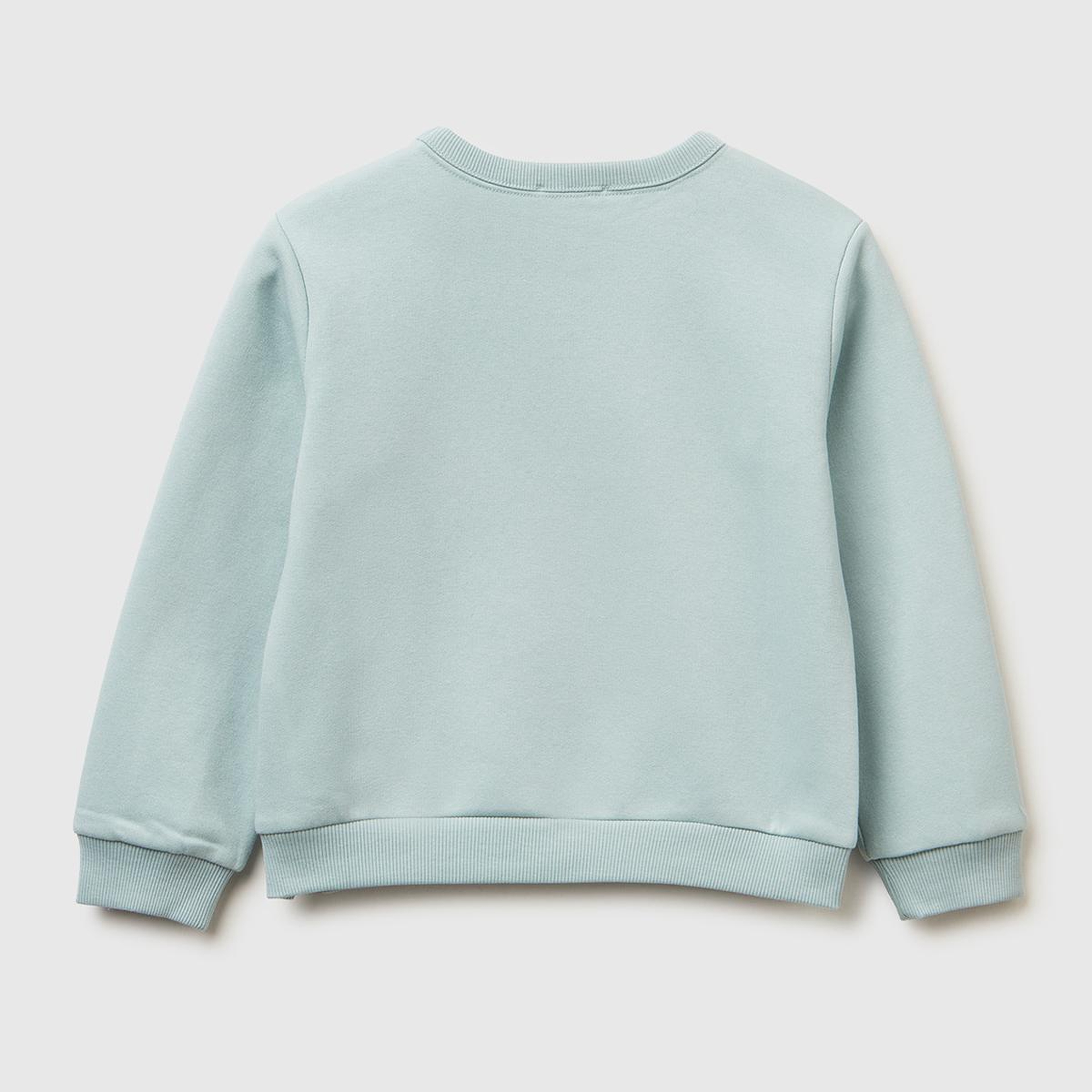 Kız Çocuk Su Yeşili Renk Bloklu Simli Logo Baskılı Yırtmaçlı Şardonlu Sweatshirt