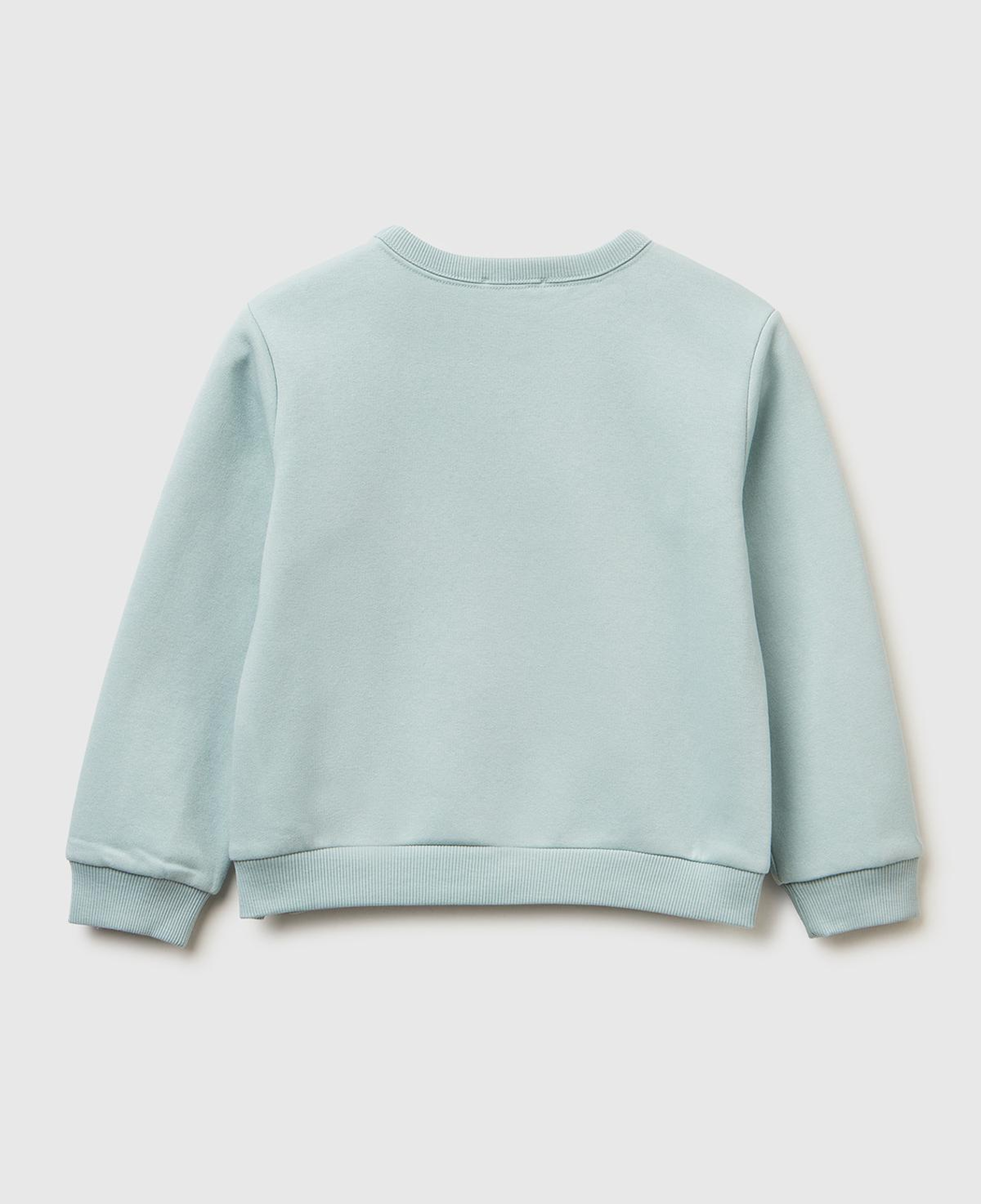Kız Çocuk Su Yeşili Renk Bloklu Simli Logo Baskılı Yırtmaçlı Şardonlu Sweatshirt