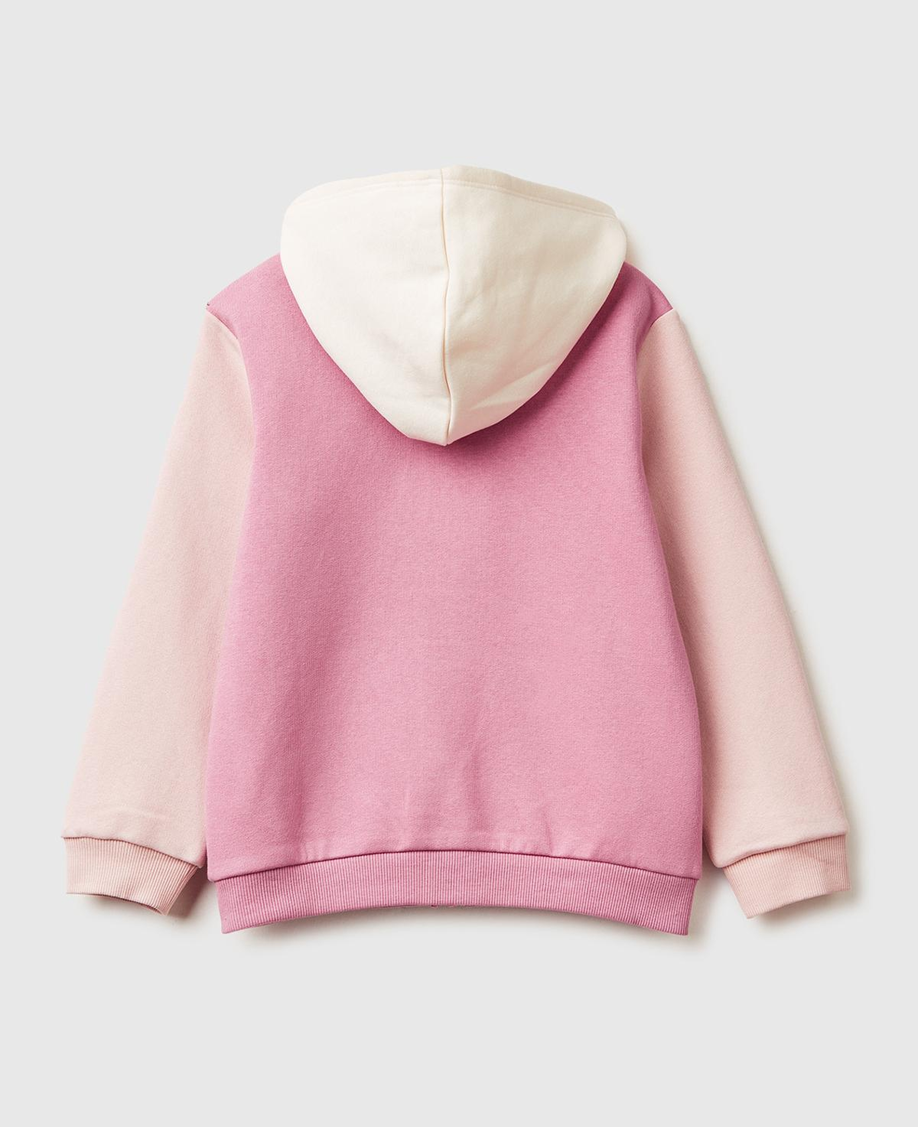Kız Çocuk Krem-Pembe Renk Bloklu Payet Nakışlı Fermuarlı Kapüşonlu Şardonlu Sweatshirt