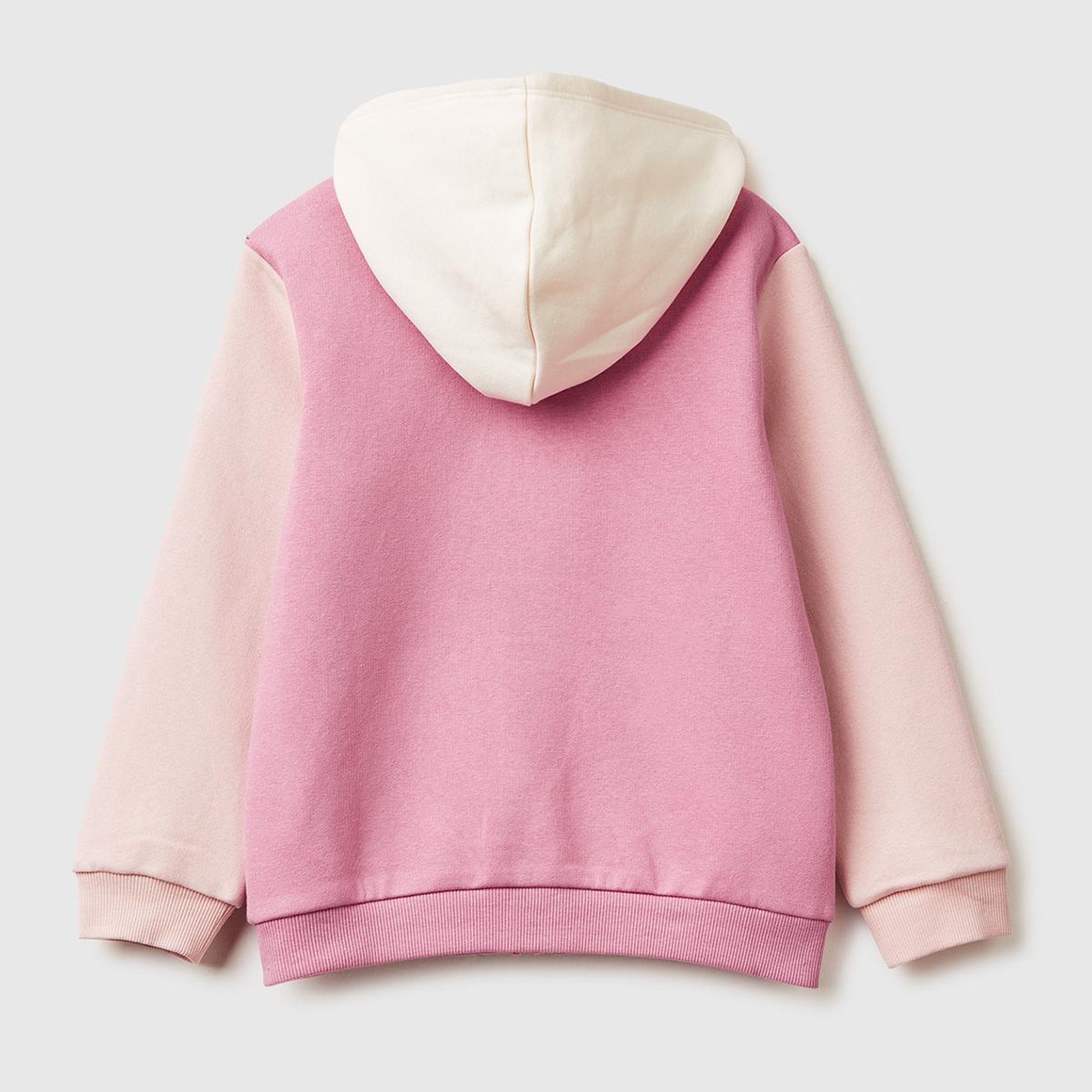 Kız Çocuk Krem-Pembe Renk Bloklu Payet Nakışlı Fermuarlı Kapüşonlu Şardonlu Sweatshirt