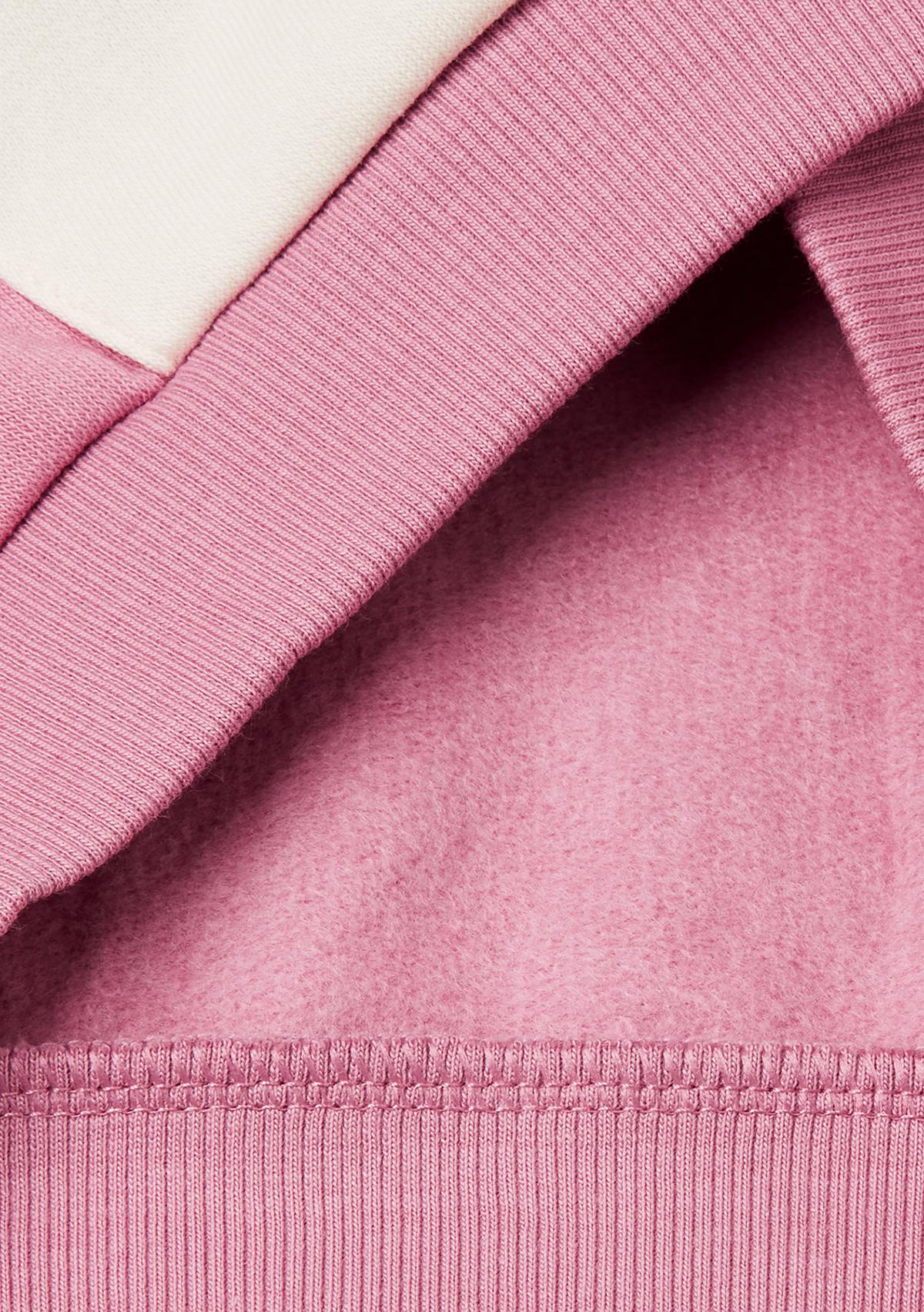 Kız Çocuk Krem-Pembe Renk Bloklu Payet Nakışlı Fermuarlı Kapüşonlu Şardonlu Sweatshirt