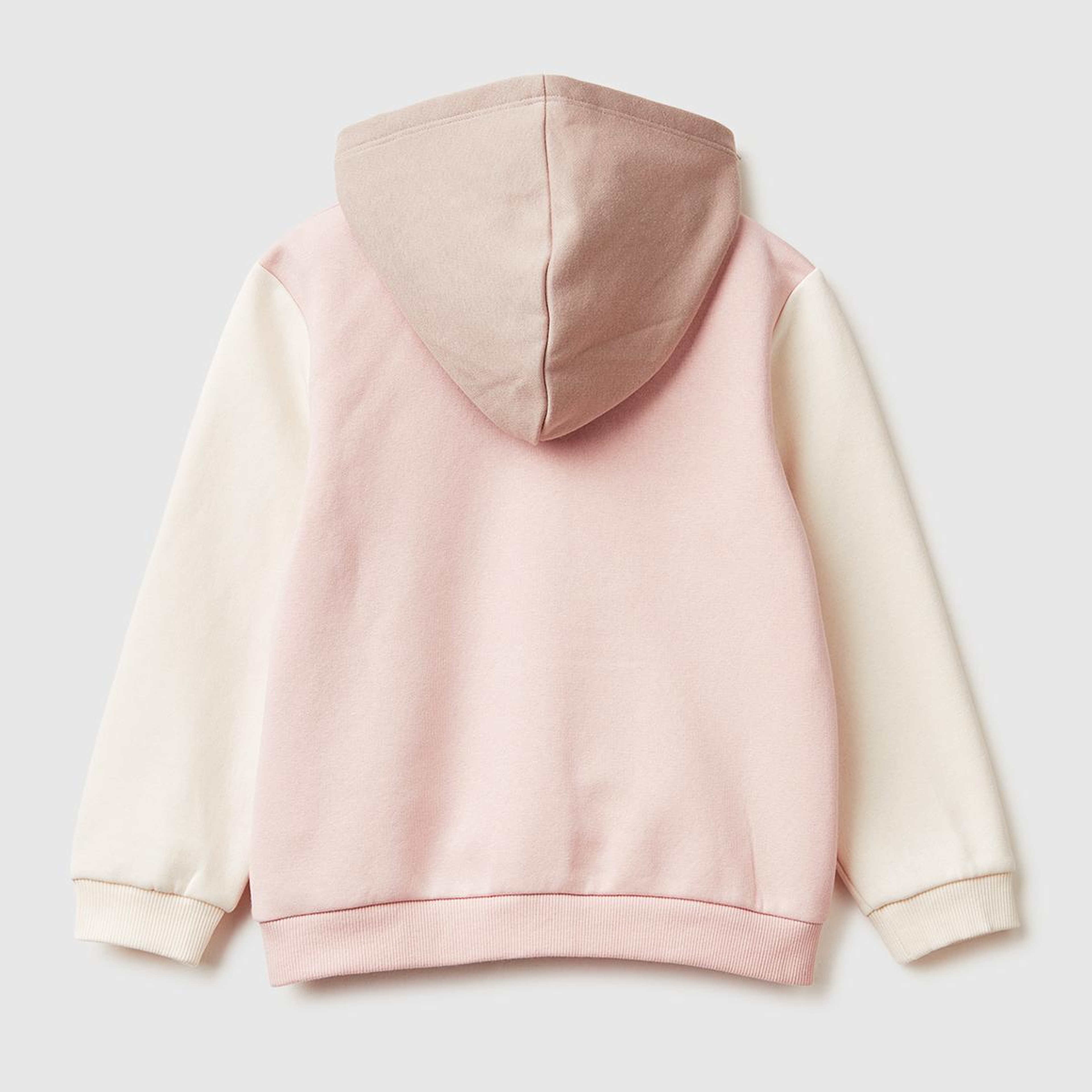 Kız Çocuk Pembe-Ekru Renk Bloklu Payet Nakışlı Fermuarlı Kapüşonlu Şardonlu Sweatshirt