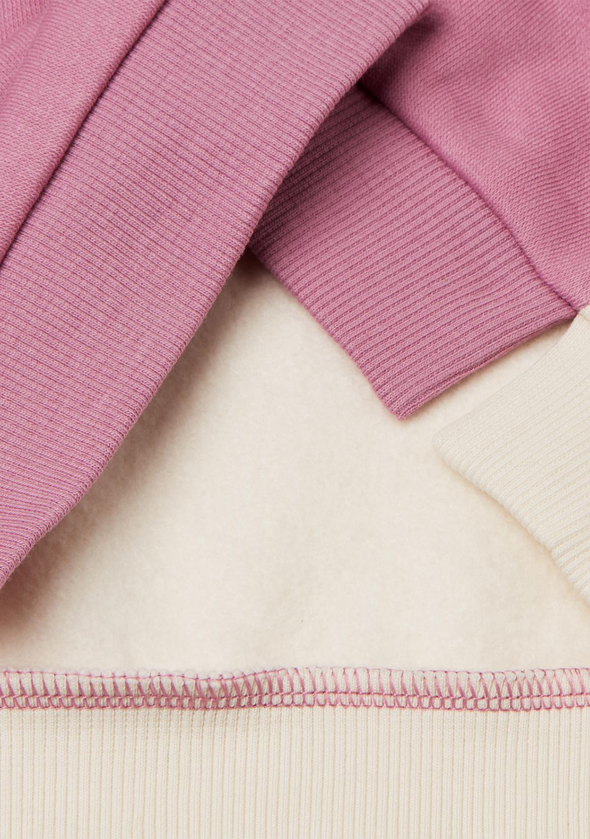 Kız Çocuk Krem-Pembe Renk Bloklu Simli Logo Baskılı Yırtmaçlı Şardonlu Sweatshirt