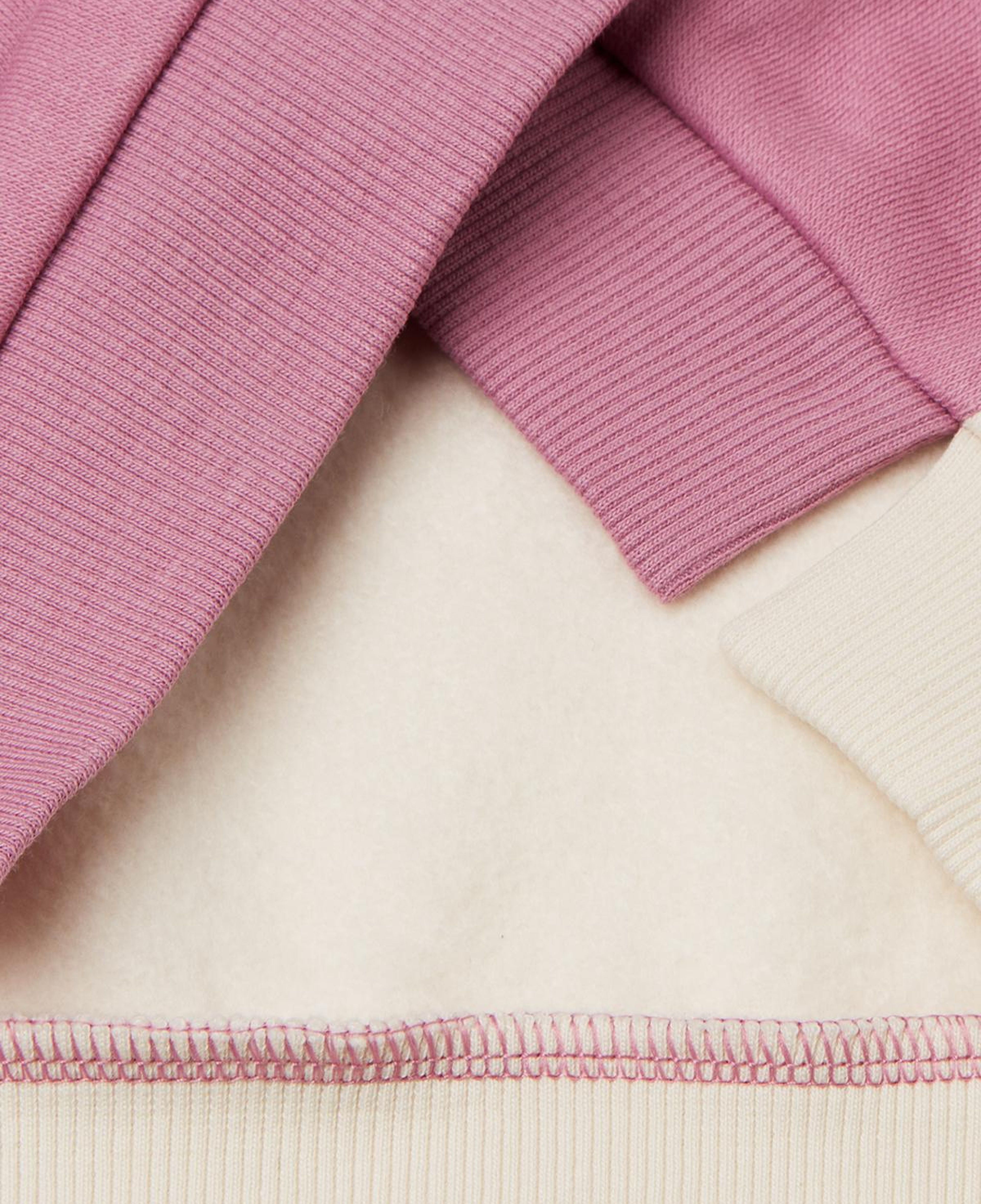 Kız Çocuk Krem-Pembe Renk Bloklu Simli Logo Baskılı Yırtmaçlı Şardonlu Sweatshirt