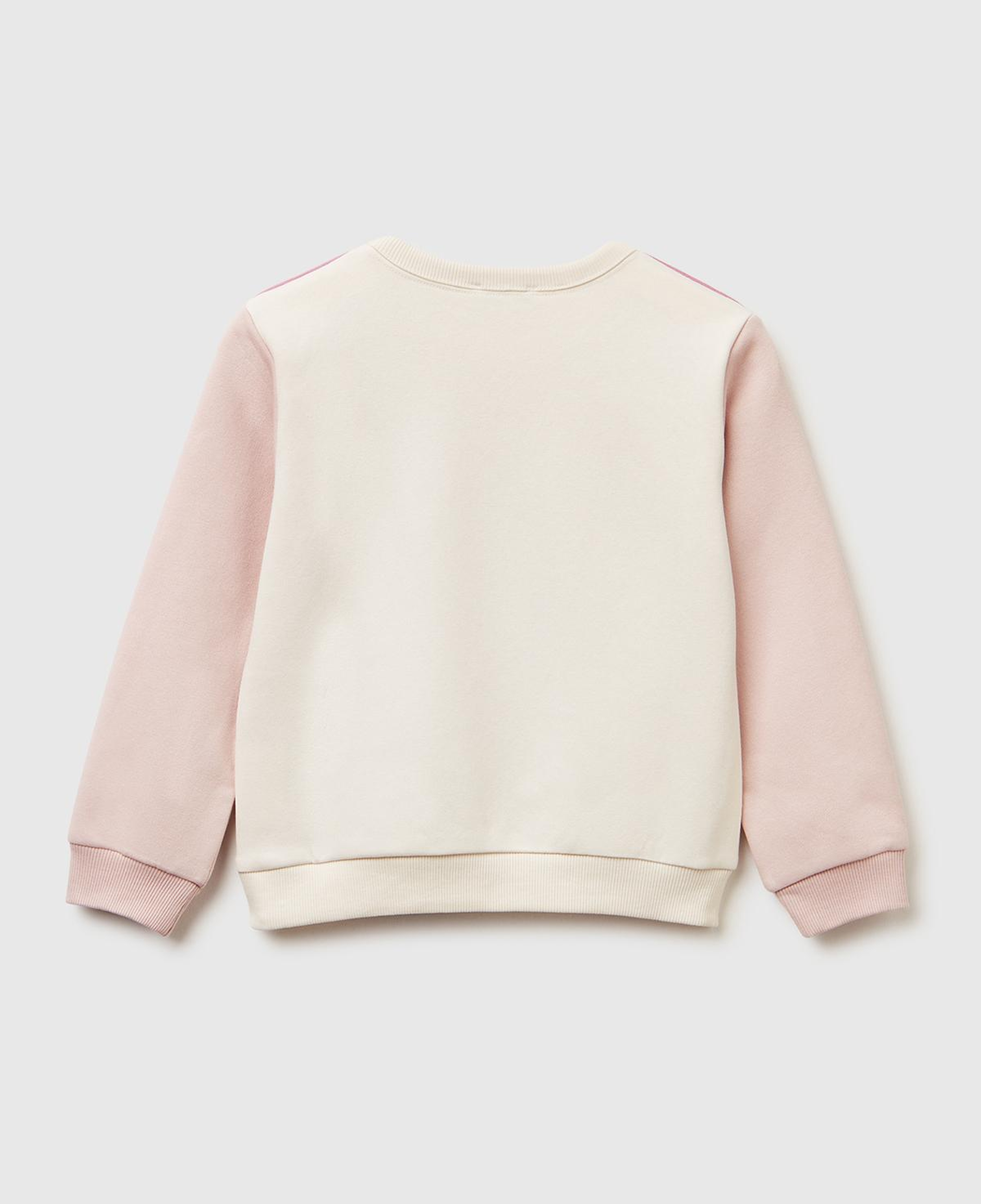 Kız Çocuk Krem-Pembe Renk Bloklu Simli Logo Baskılı Yırtmaçlı Şardonlu Sweatshirt