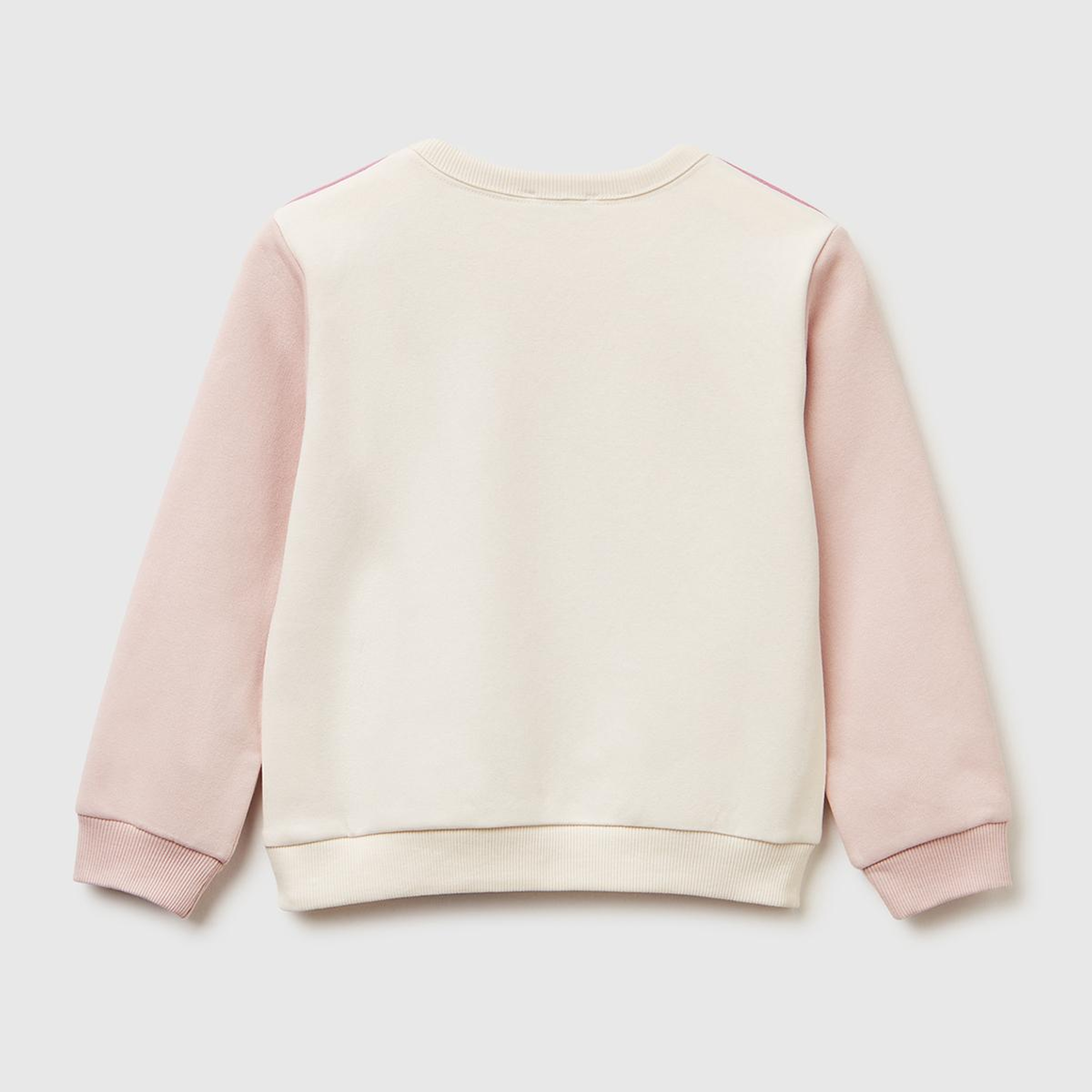 Kız Çocuk Krem-Pembe Renk Bloklu Simli Logo Baskılı Yırtmaçlı Şardonlu Sweatshirt