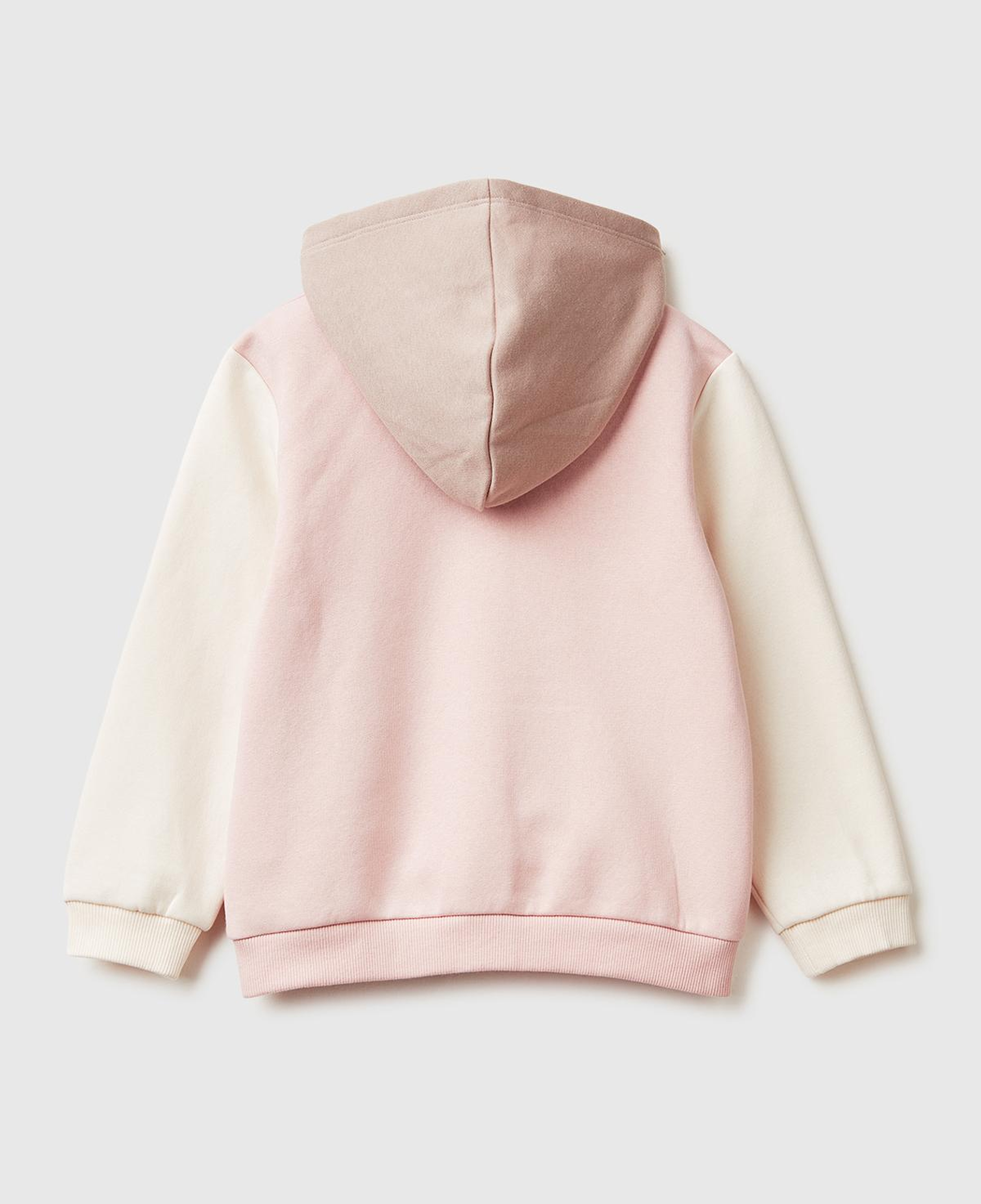 Kız Çocuk Pembe-Ekru Renk Bloklu Payet Nakışlı Fermuarlı Kapüşonlu Şardonlu Sweatshirt