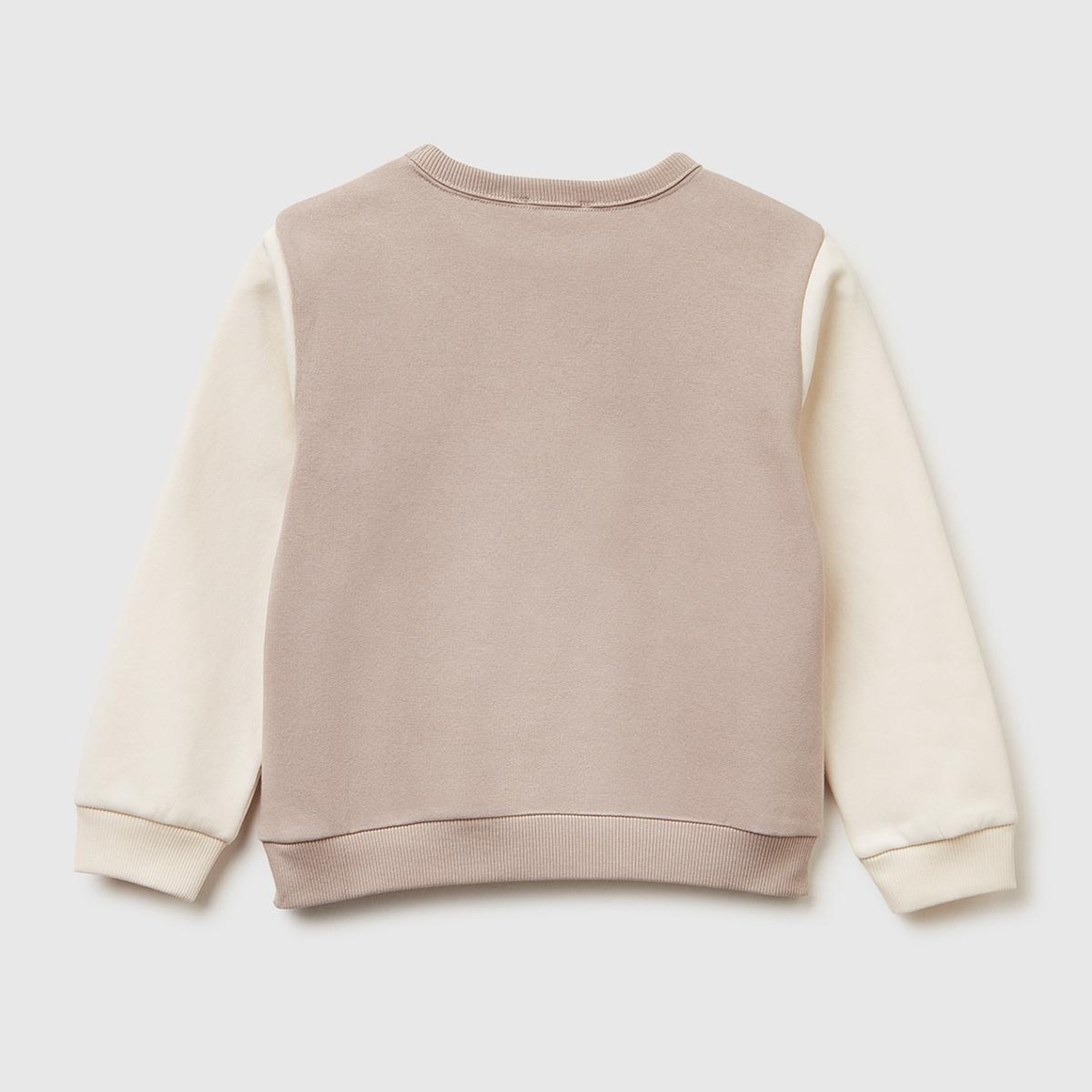 Kız Çocuk Pembe-Ekru Renk Bloklu Simli Logo Baskılı Yırtmaçlı Şardonlu Sweatshirt
