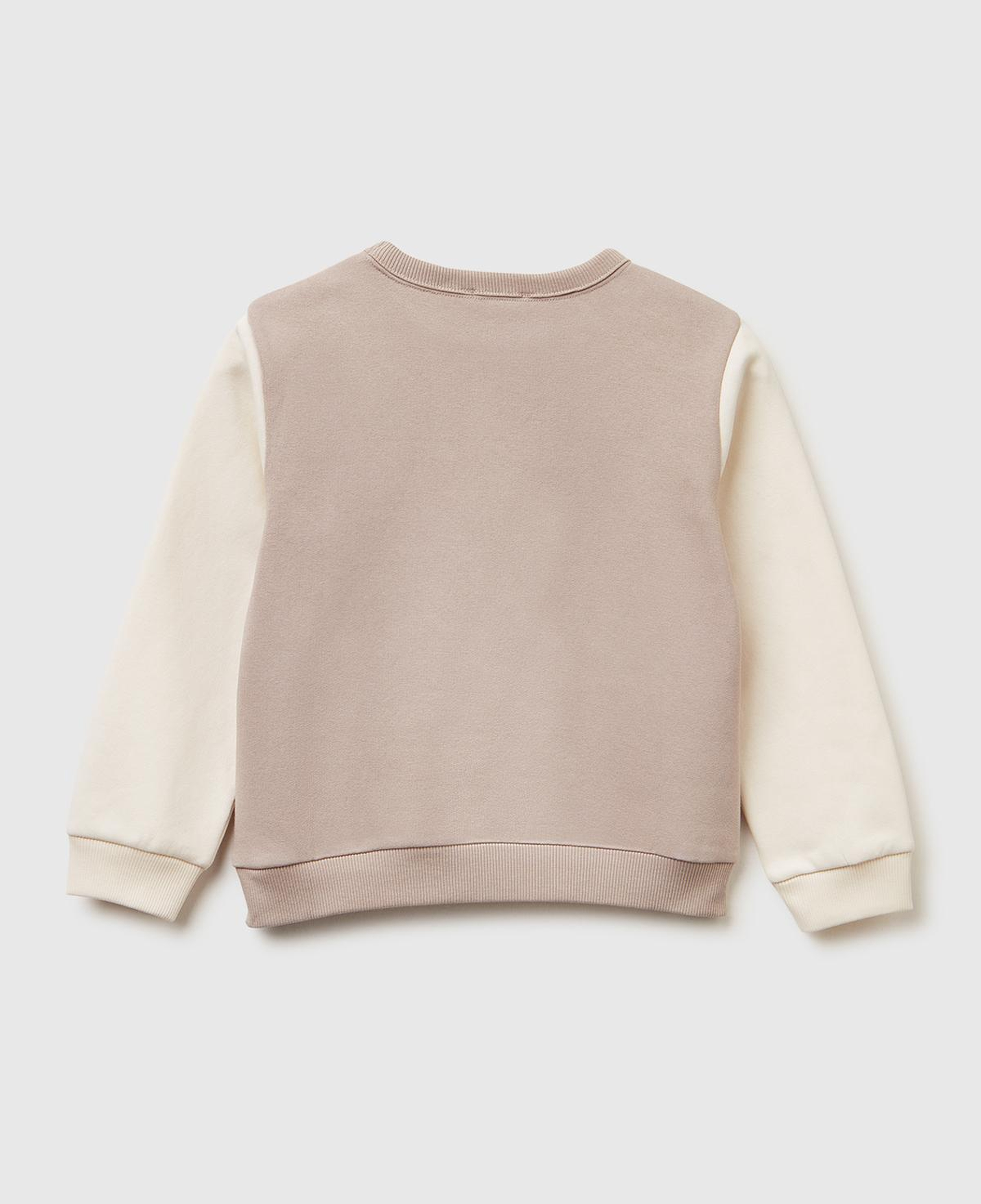 Kız Çocuk Pembe-Ekru Renk Bloklu Simli Logo Baskılı Yırtmaçlı Şardonlu Sweatshirt