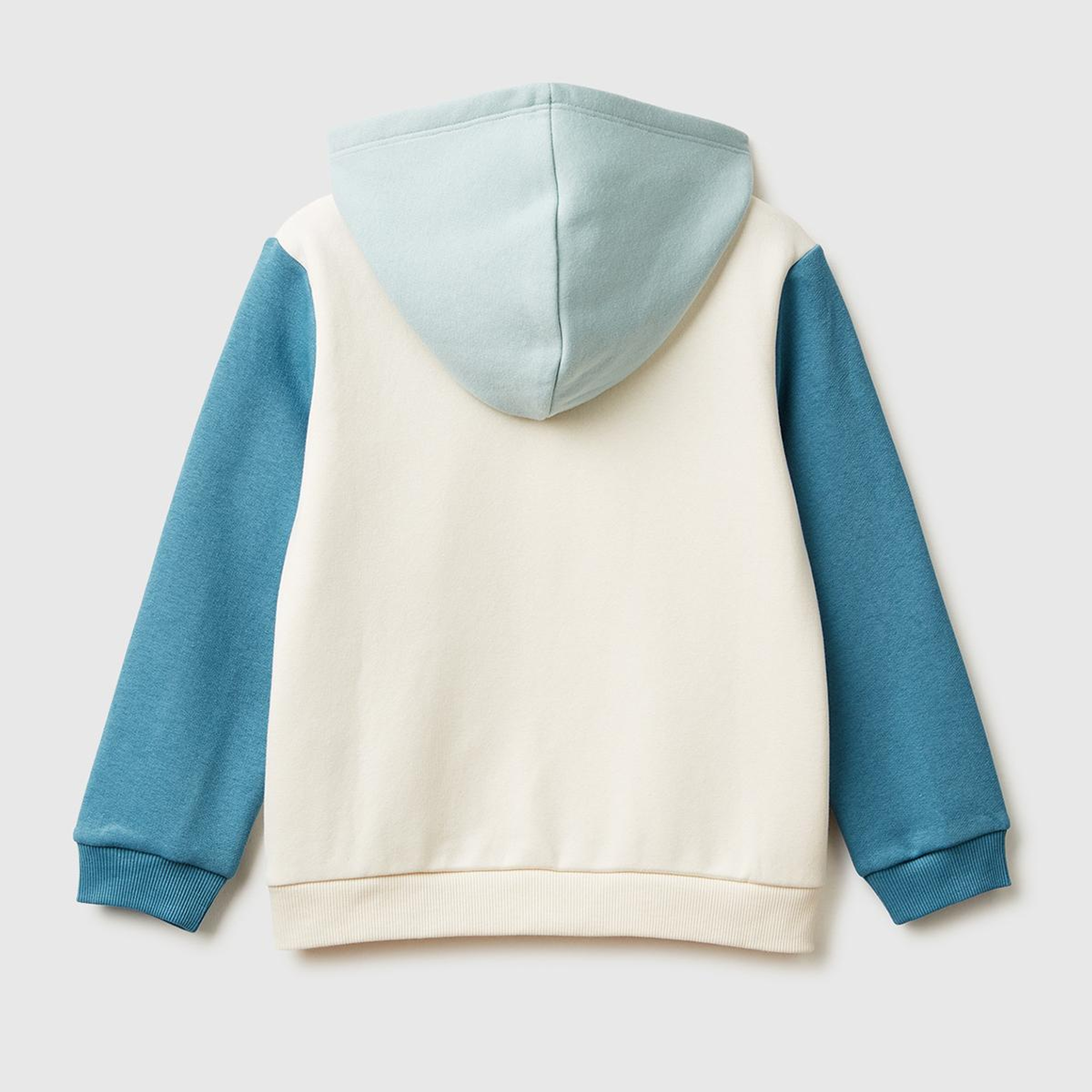 Kız Çocuk Ekru-Mavi Renk Bloklu Payet Nakışlı Fermuarlı Kapüşonlu Şardonlu Sweatshirt