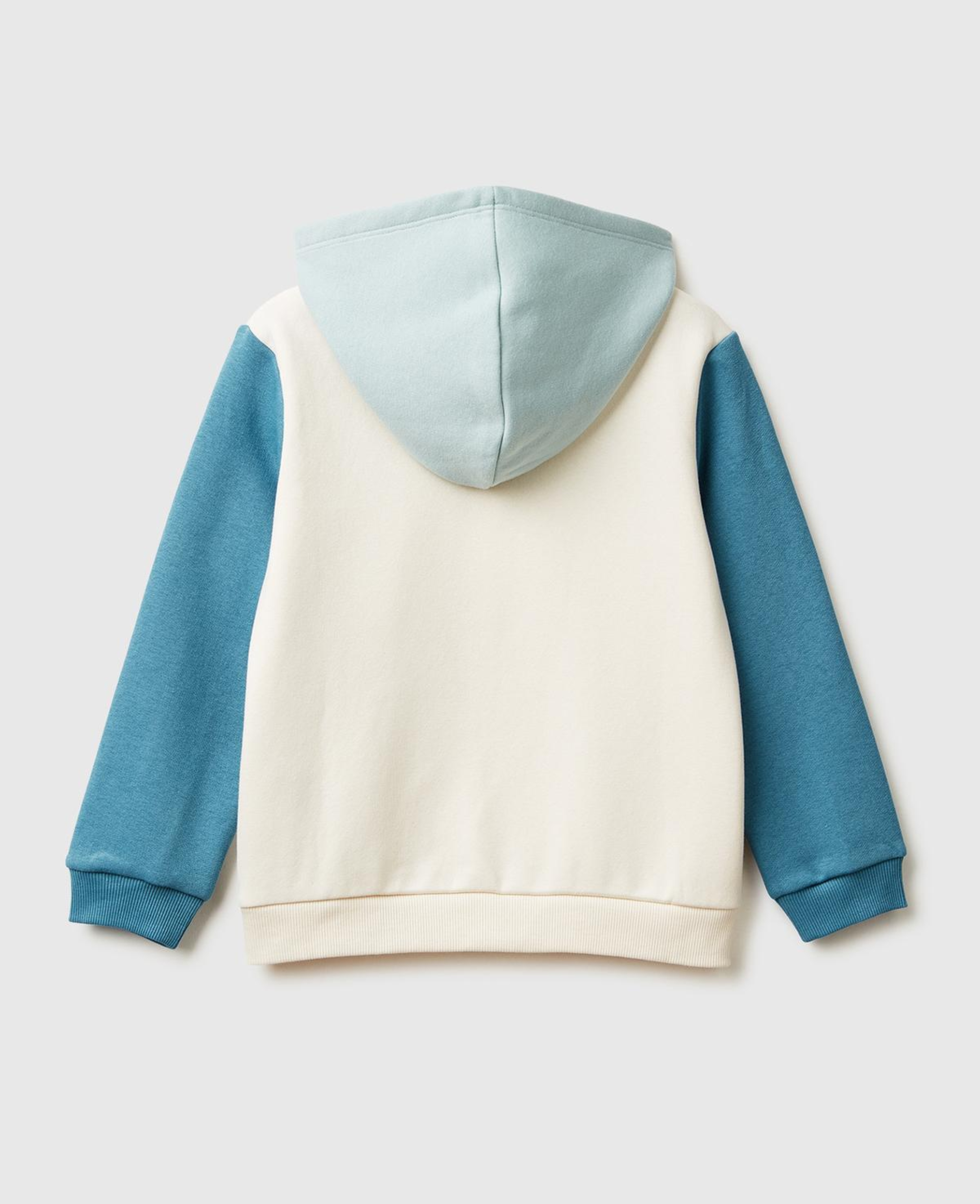 Kız Çocuk Ekru-Mavi Renk Bloklu Payet Nakışlı Fermuarlı Kapüşonlu Şardonlu Sweatshirt