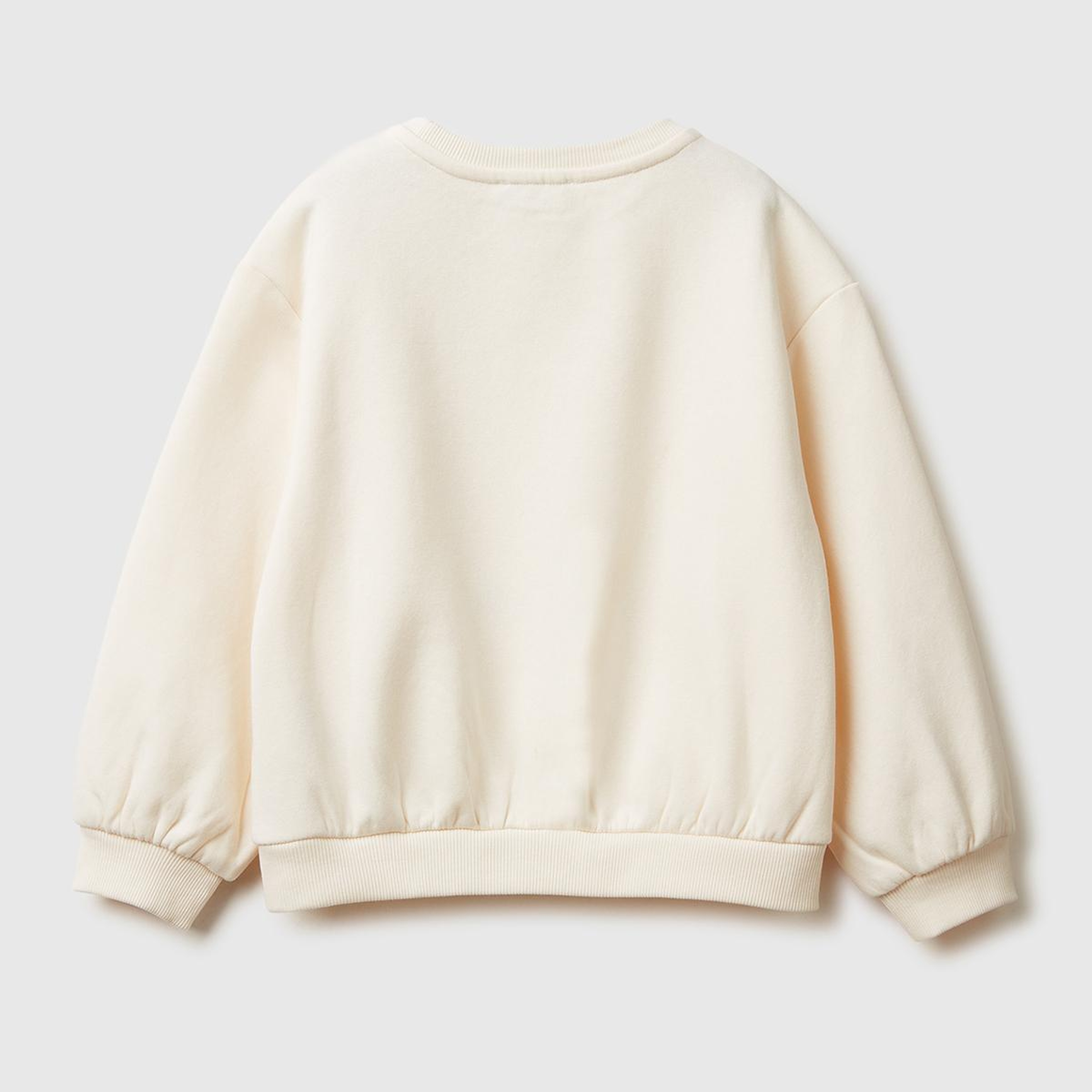 Kız Çocuk Ekru Kürk Aplikeli Ribanalı Bisiklet Yaka Sweatshirt
