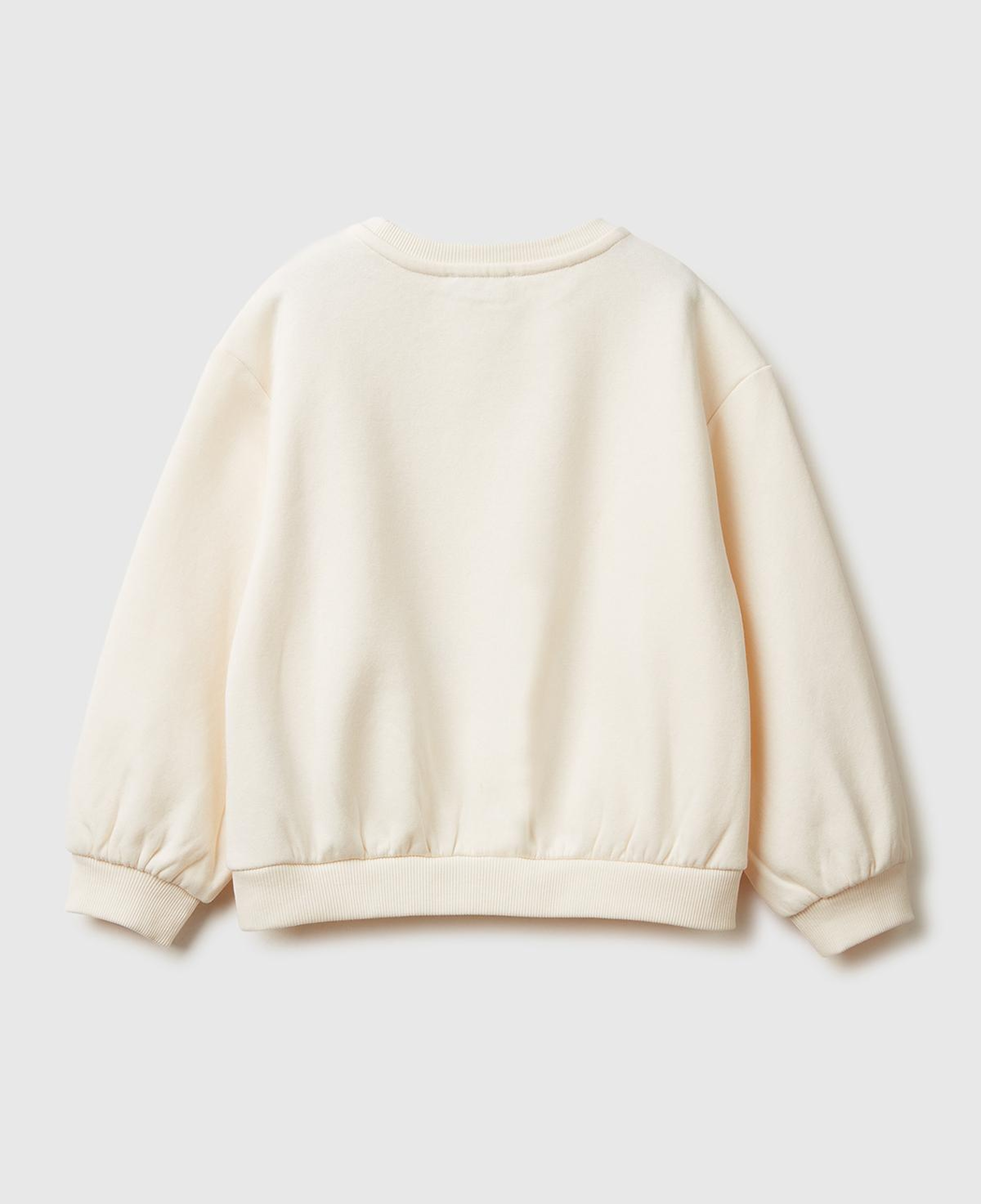 Kız Çocuk Ekru Kürk Aplikeli Ribanalı Bisiklet Yaka Sweatshirt
