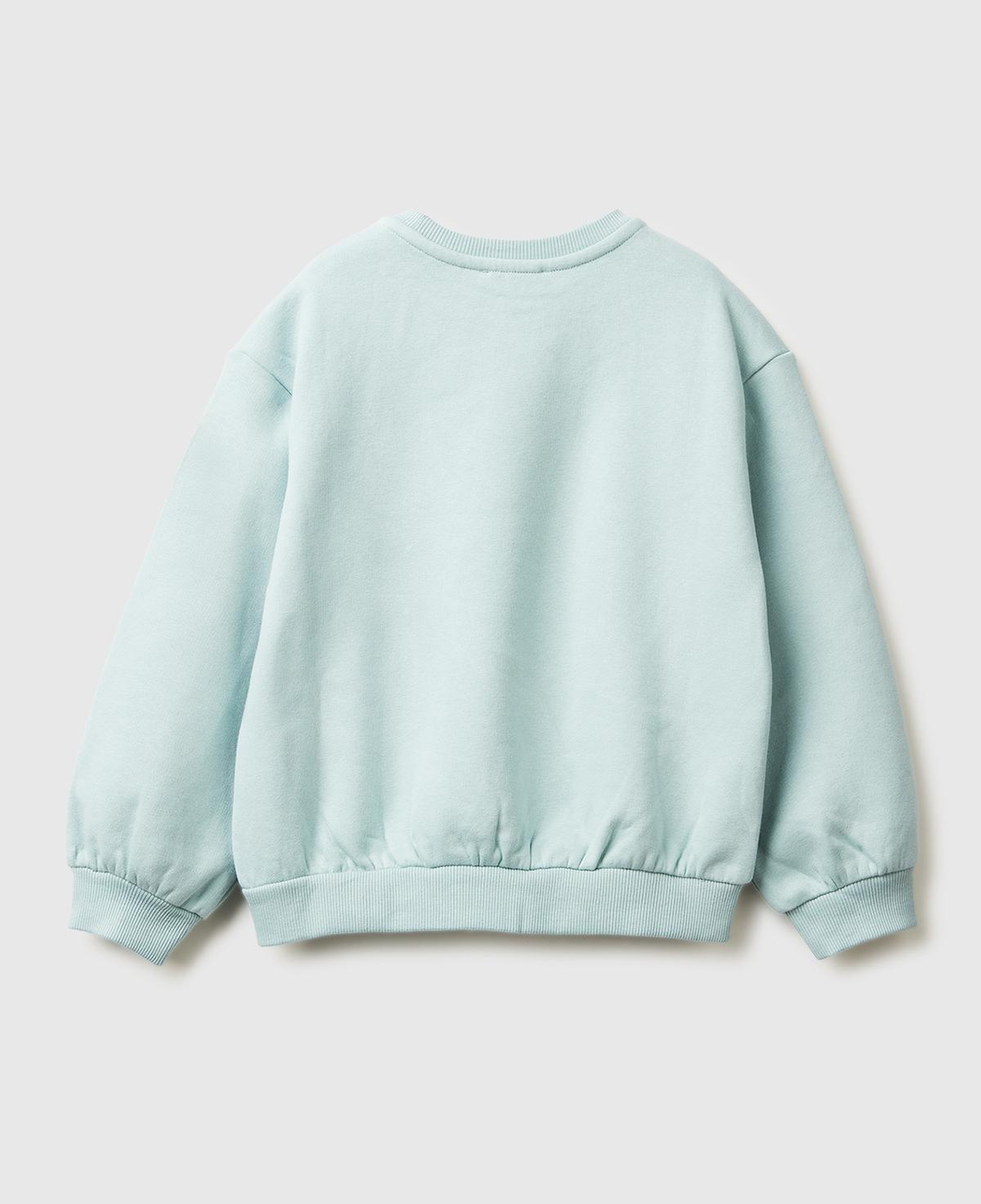 Kız Çocuk Su Yeşili Kürk Aplikeli Ribanalı Bisiklet Yaka Sweatshirt