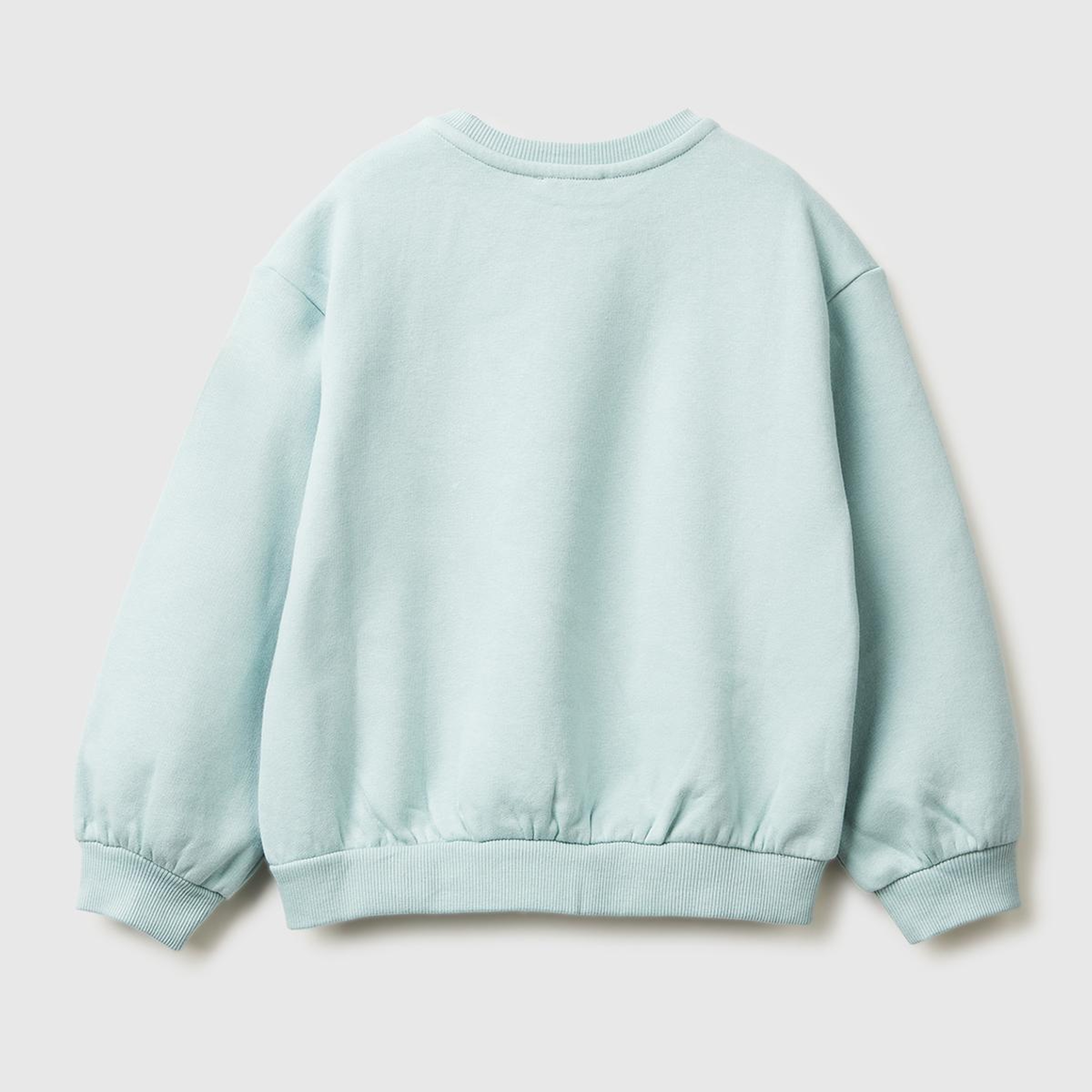 Kız Çocuk Su Yeşili Kürk Aplikeli Ribanalı Bisiklet Yaka Sweatshirt