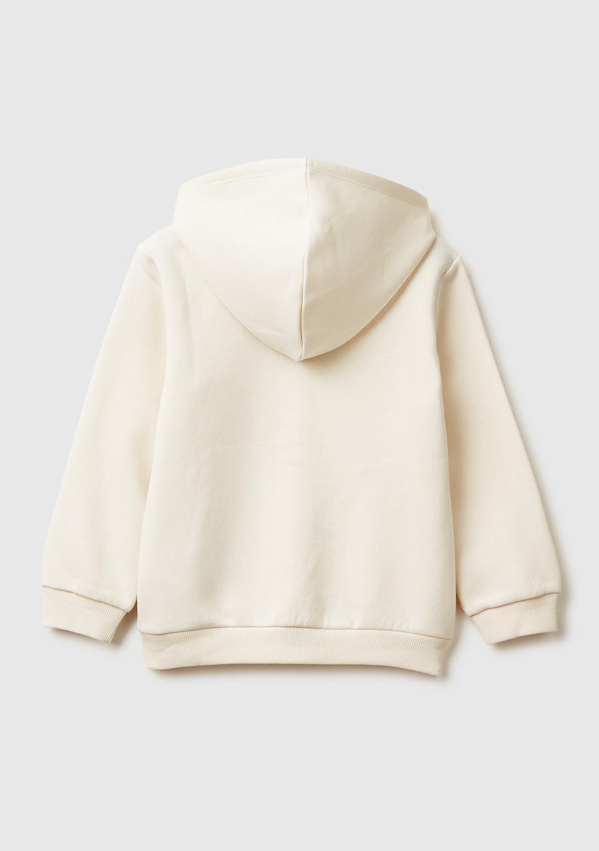 Kız Çocuk Ekru Renk Bloklu Payet Nakışlı Fermuarlı Kapüşonlu Şardonlu Sweatshirt