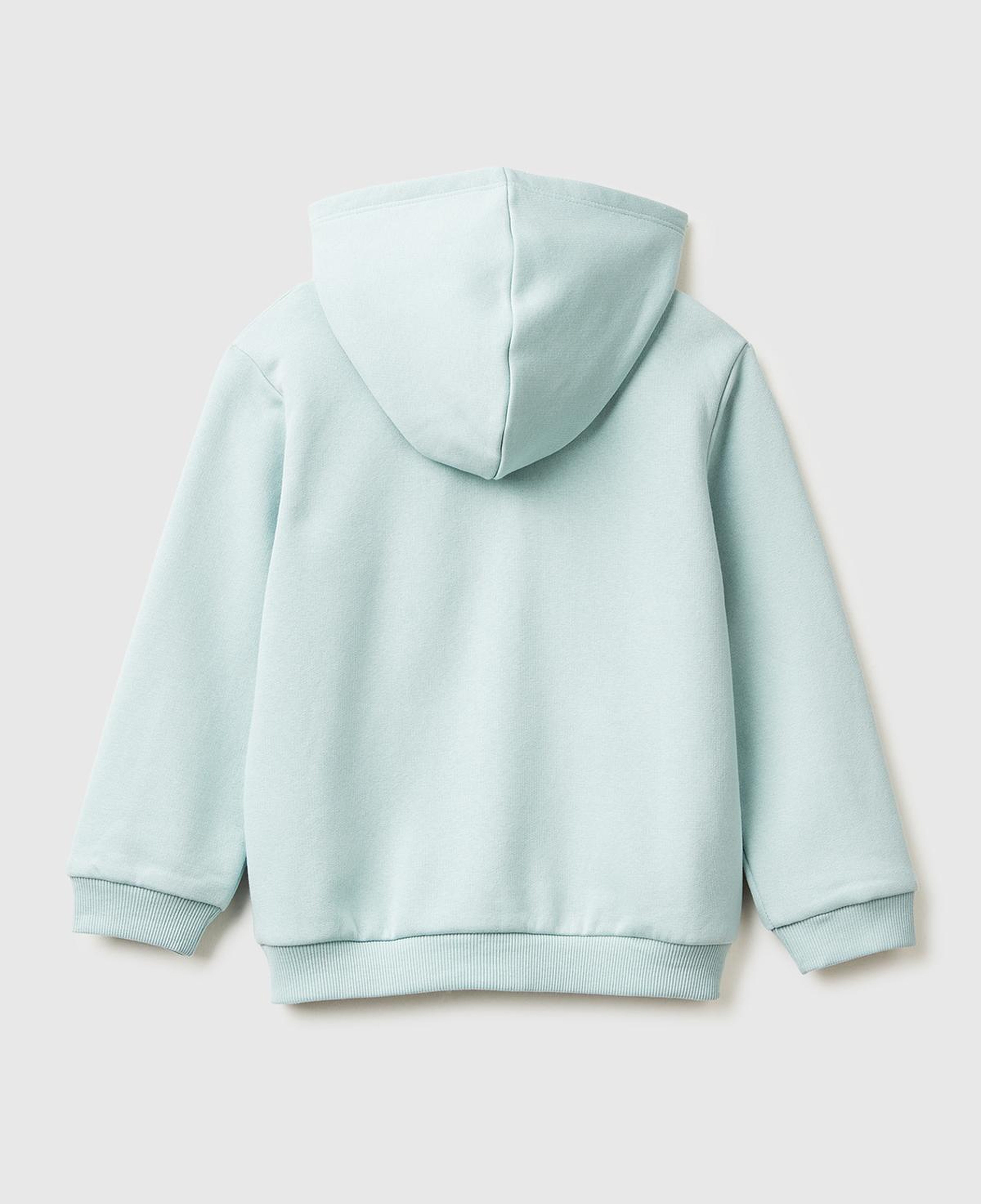 Kız Çocuk Su Yeşili Renk Bloklu Payet Nakışlı Fermuarlı Kapüşonlu Şardonlu Sweatshirt