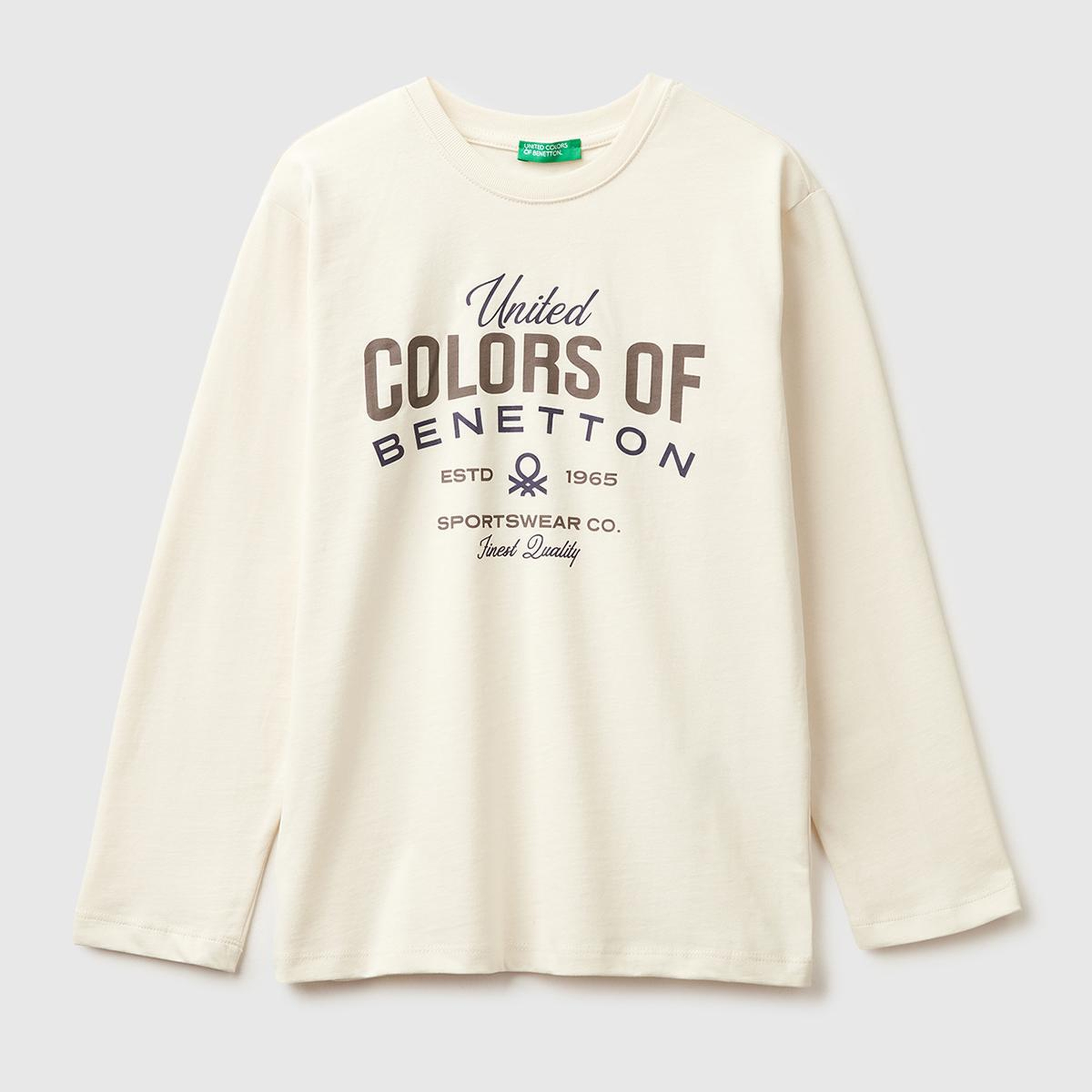 Erkek Çocuk Krem Önü Logo Baskılı Uzun Kollu T-shirt