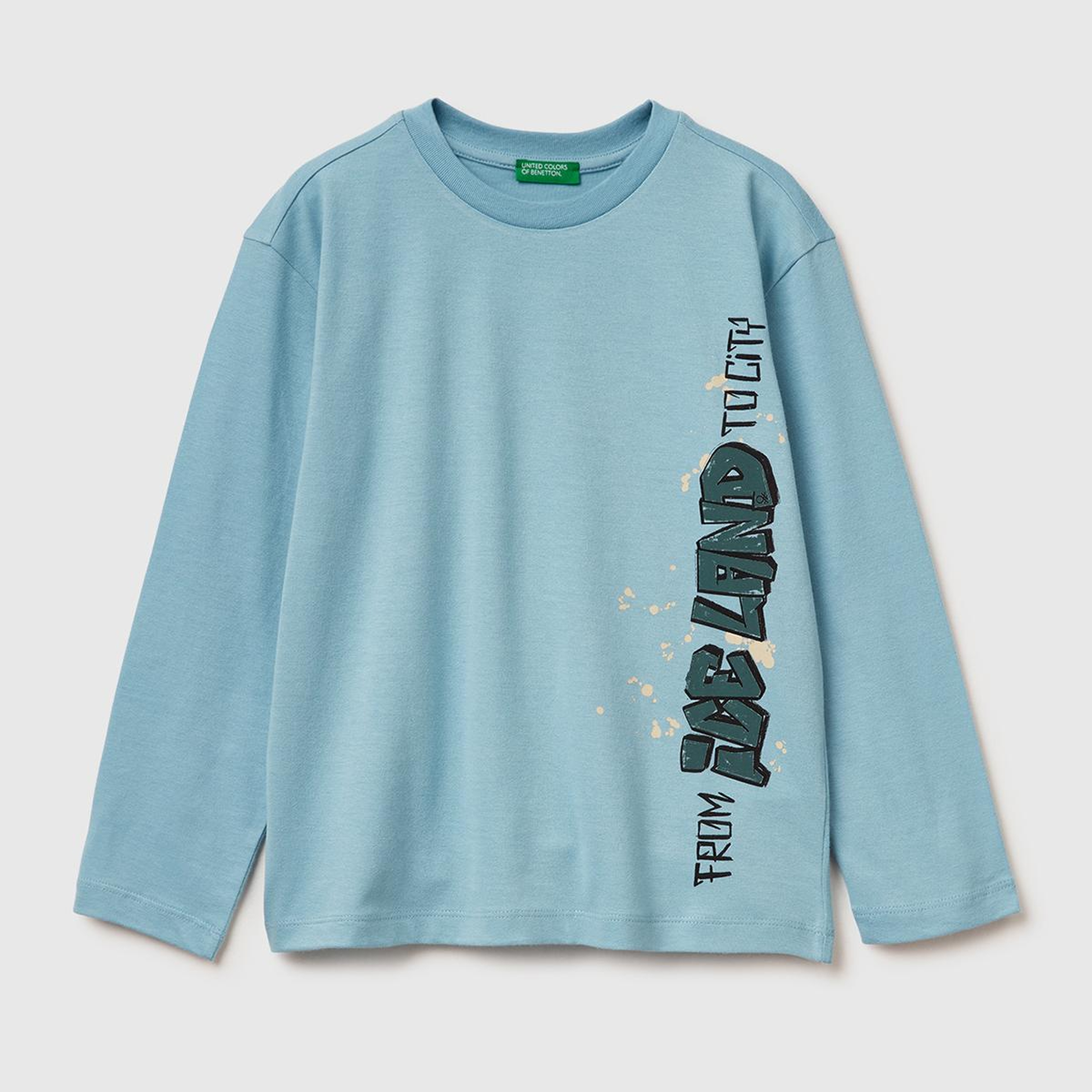 Erkek Çocuk Açık Mavi Baskılı Bisiklet Yaka Uzun Kollu T-shirt