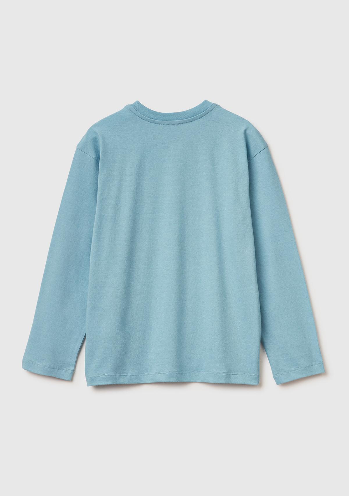 Erkek Çocuk Açık Mavi Baskılı Bisiklet Yaka Uzun Kollu T-shirt