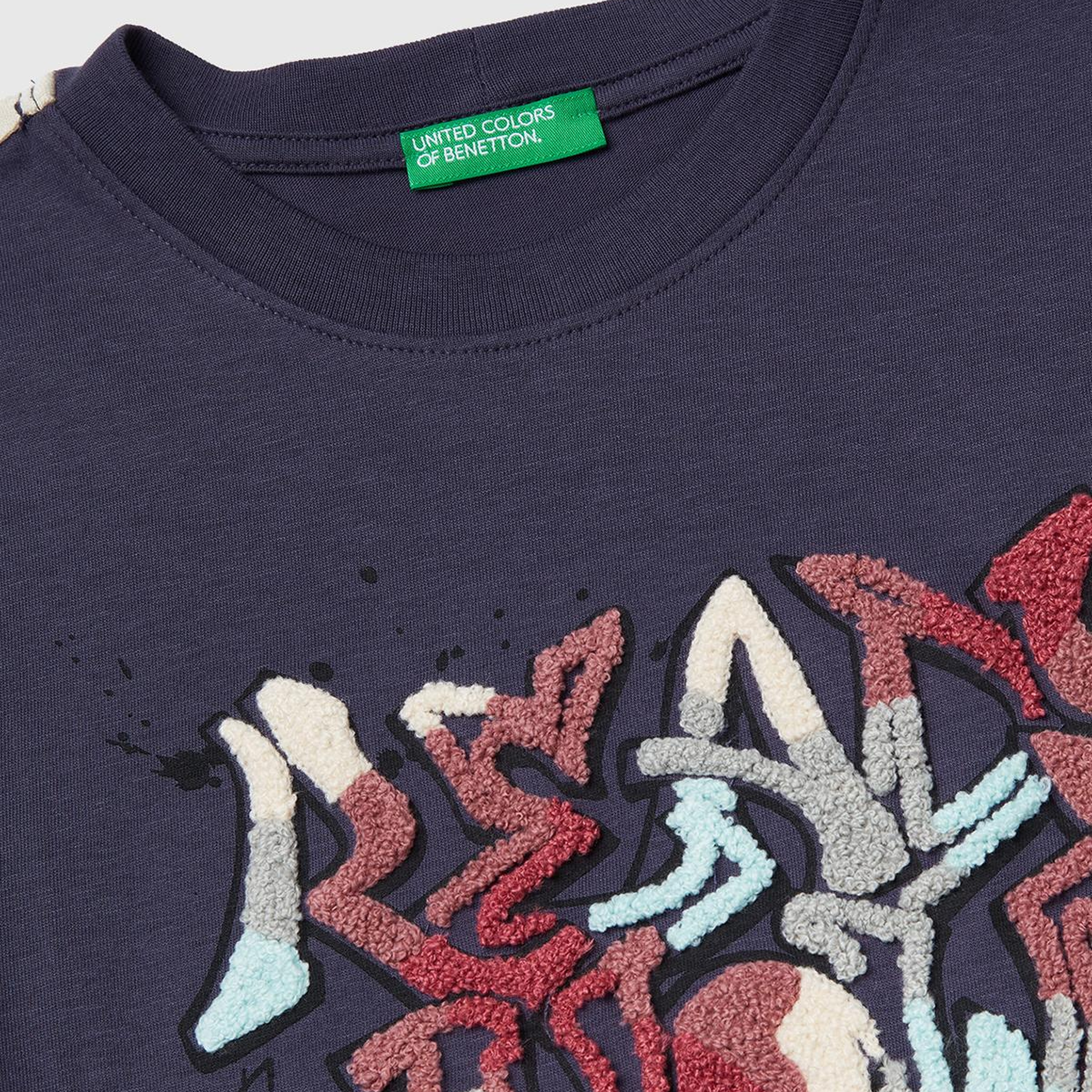 Erkek Çocuk Koyu Gri Önü Baskılı Kontrast Bant Detaylı Uzun Kollu T-shirt