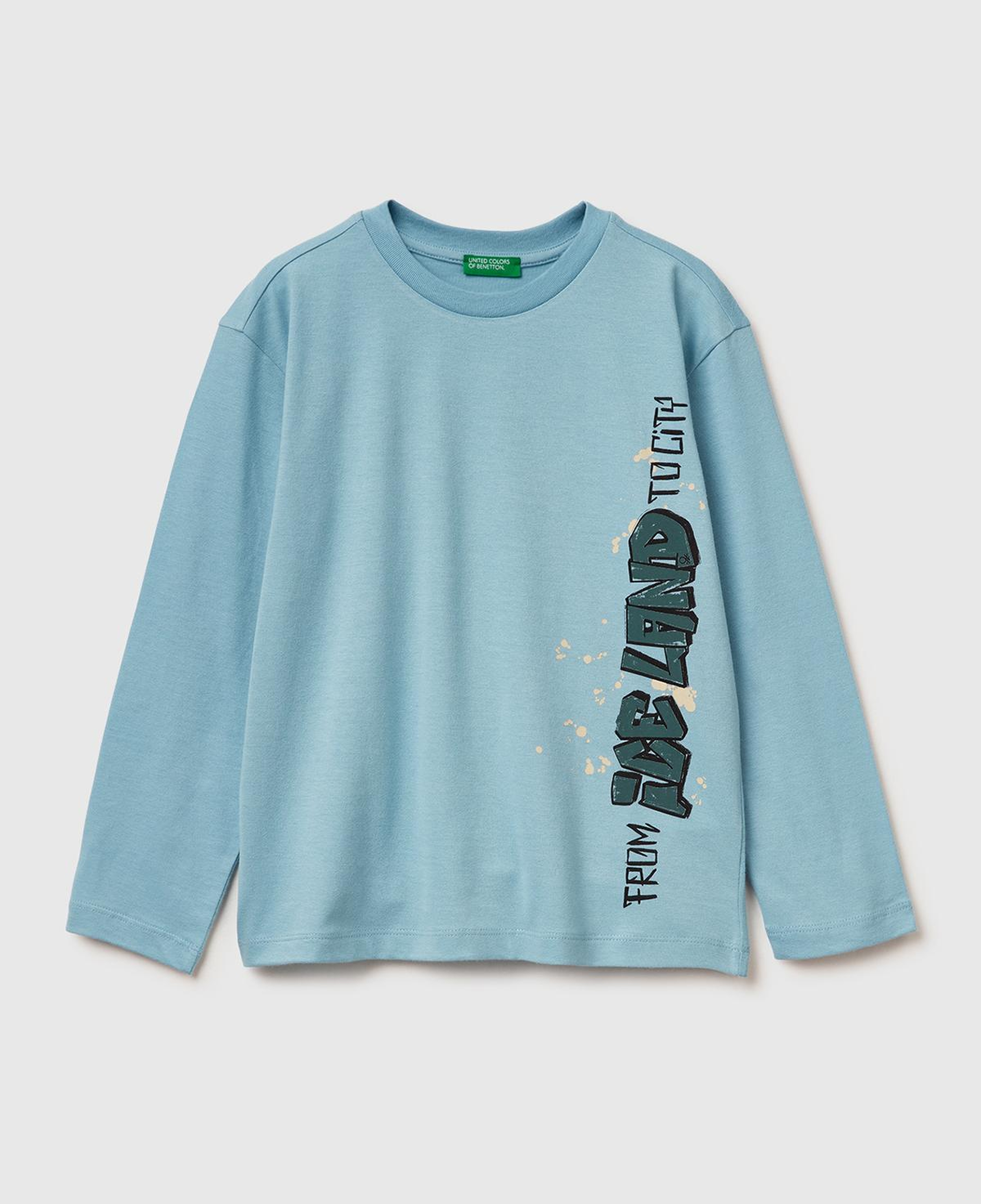 Erkek Çocuk Açık Mavi Baskılı Bisiklet Yaka Uzun Kollu T-shirt