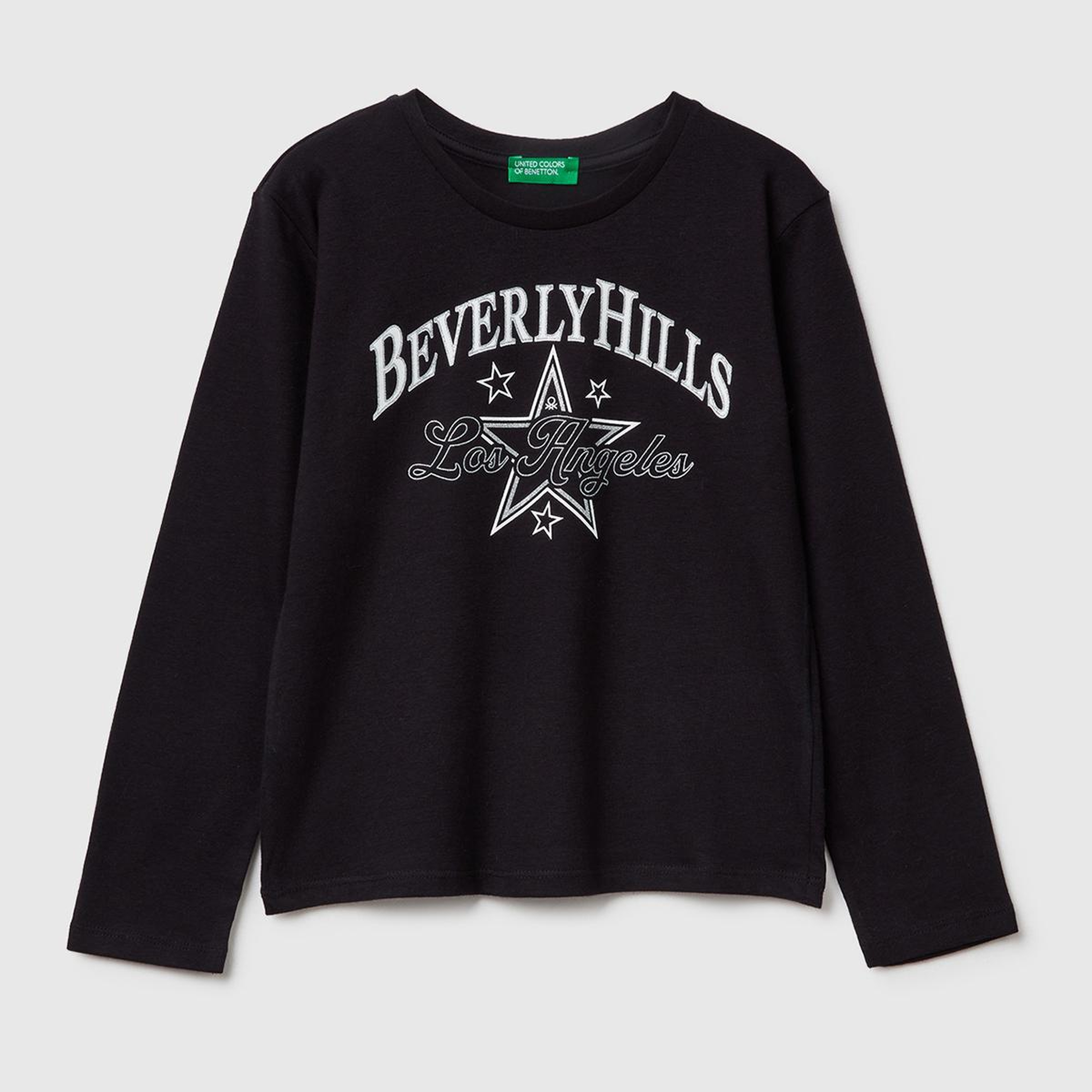 Kız Çocuk Siyah Önü Simli Baskılı Uzun Kollu T-shirt