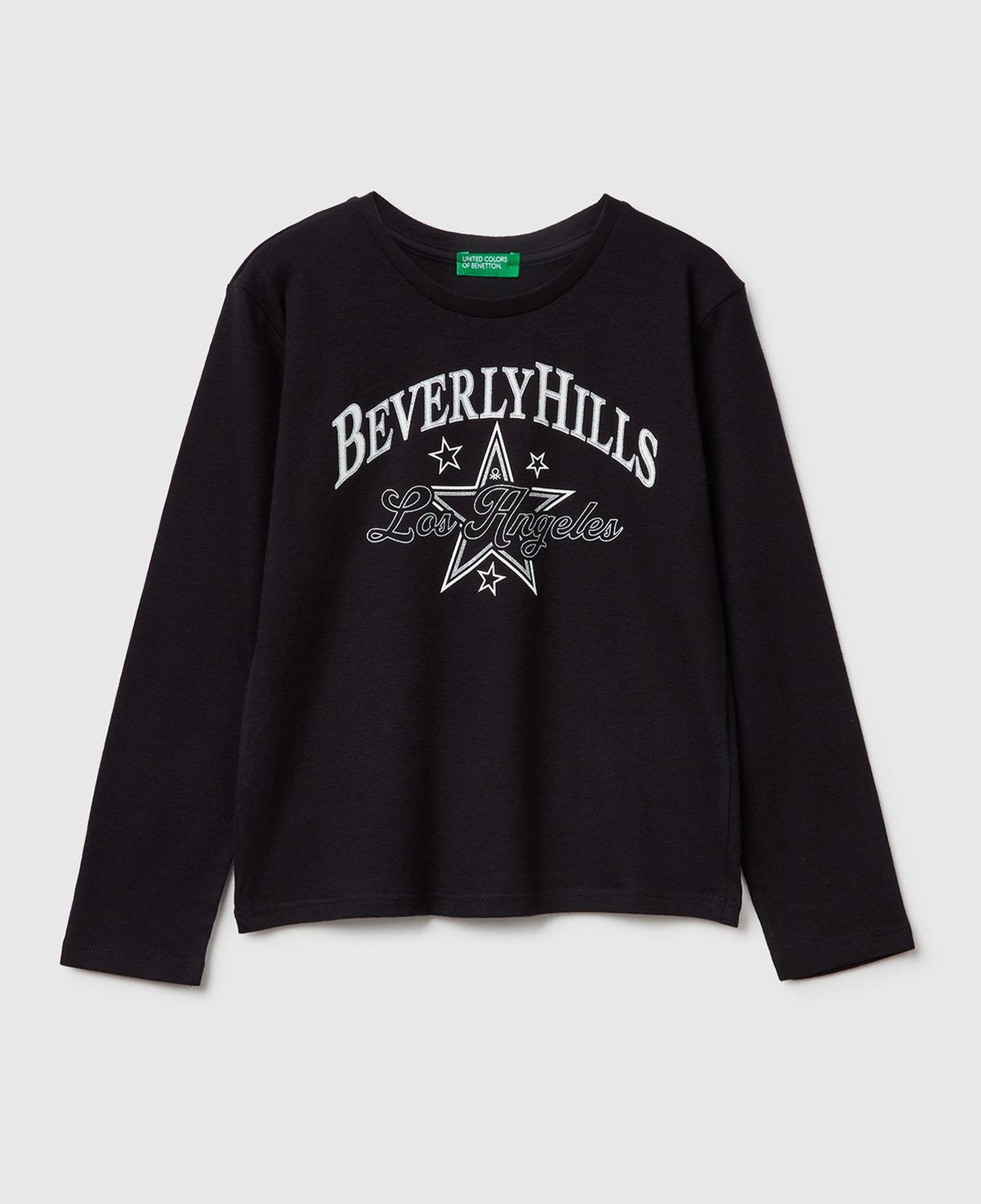 Kız Çocuk Siyah Önü Simli Baskılı Uzun Kollu T-shirt