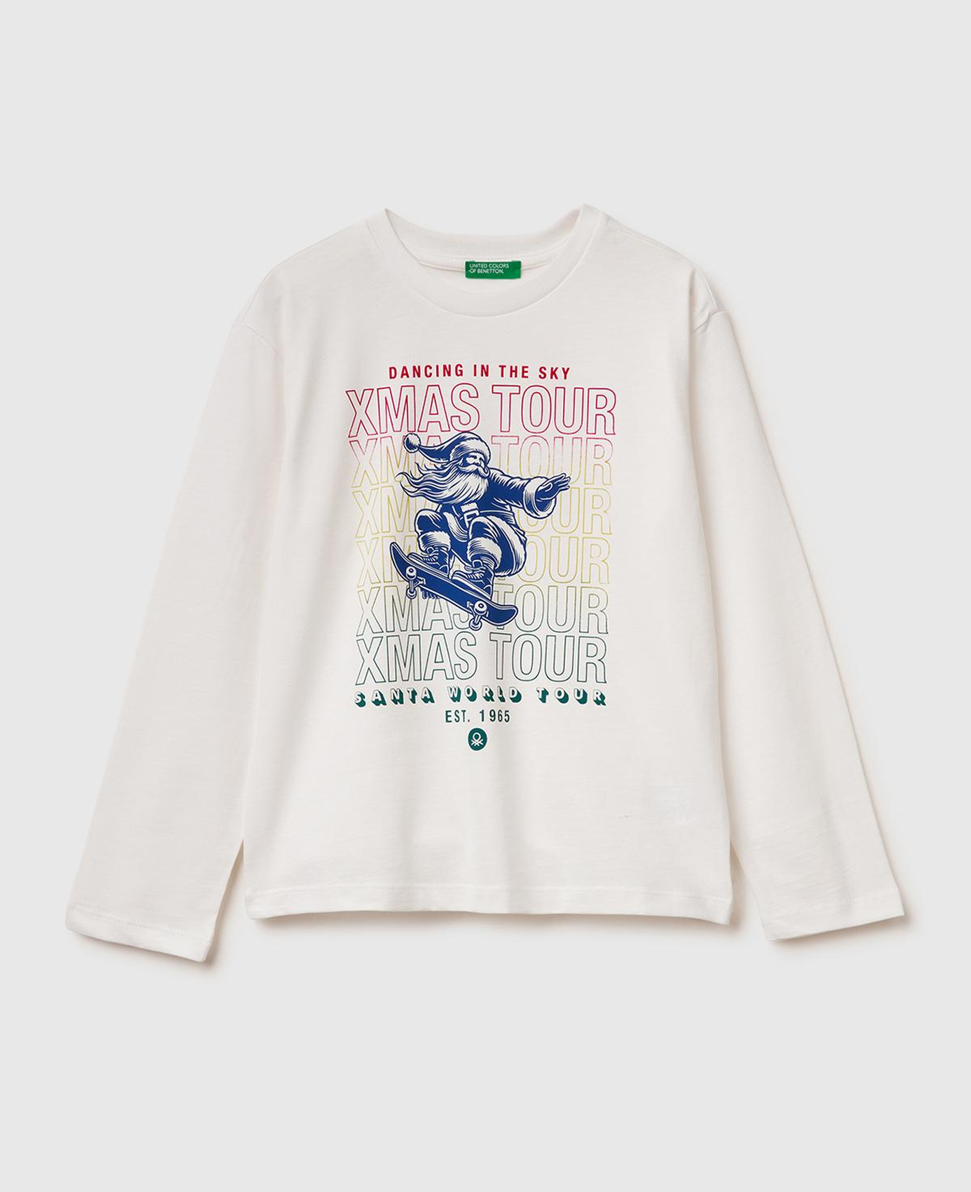 Erkek Çocuk Ekru Baskılı Bisiklet Yaka Uzun Kollu T-shirt