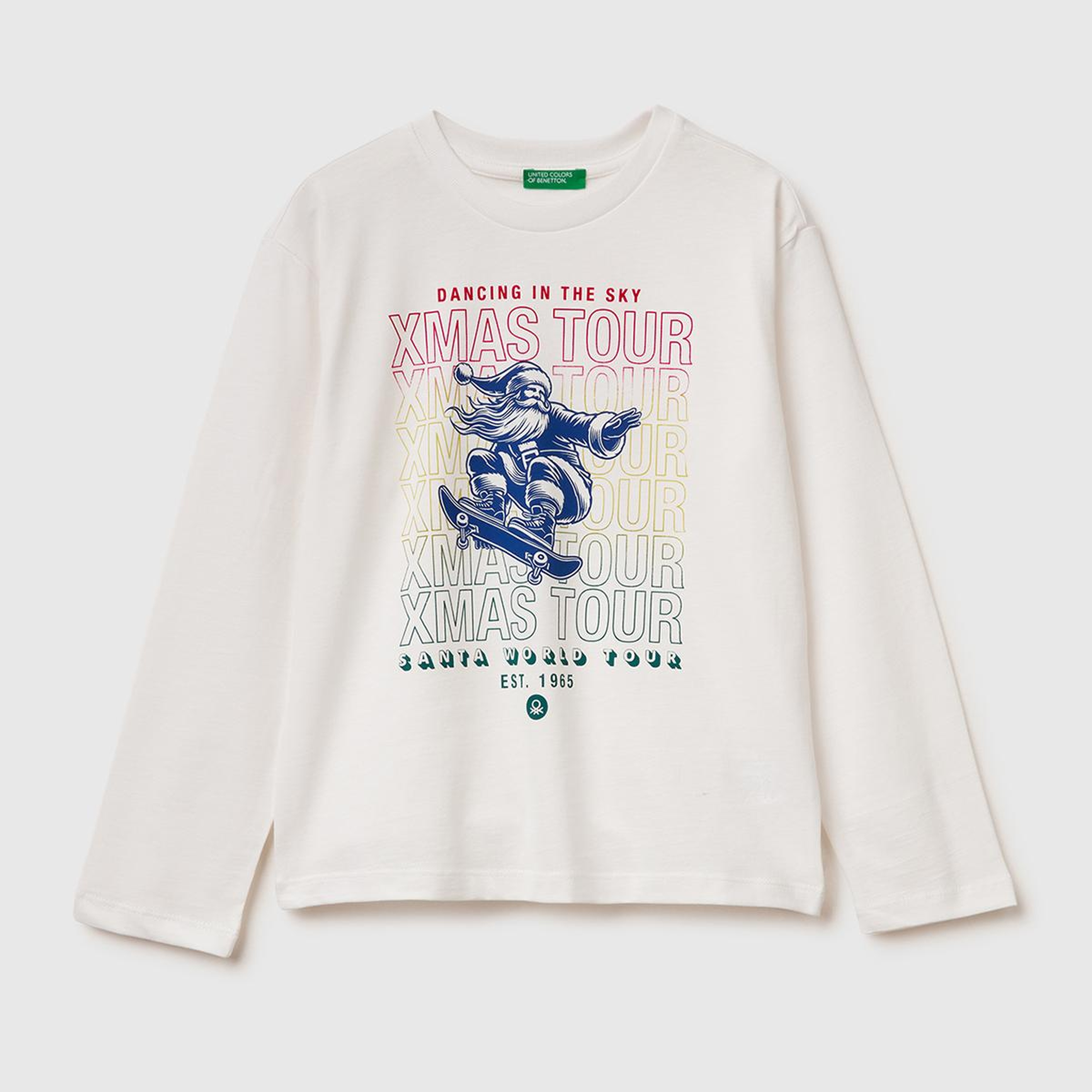 Erkek Çocuk Ekru Baskılı Bisiklet Yaka Uzun Kollu T-shirt