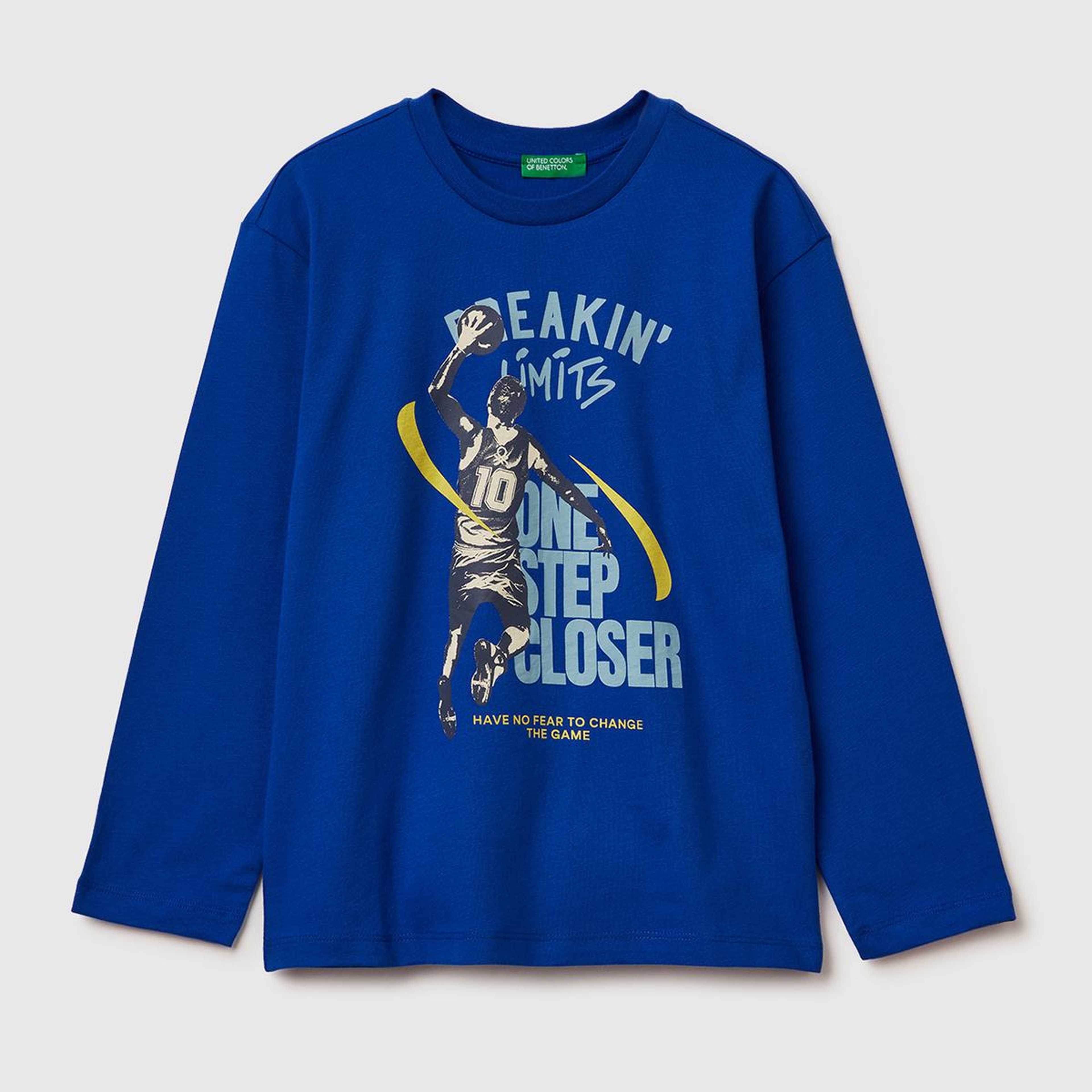 Erkek Çocuk Saks Mavisi Baskılı Bisiklet Yaka Uzun Kollu T-shirt