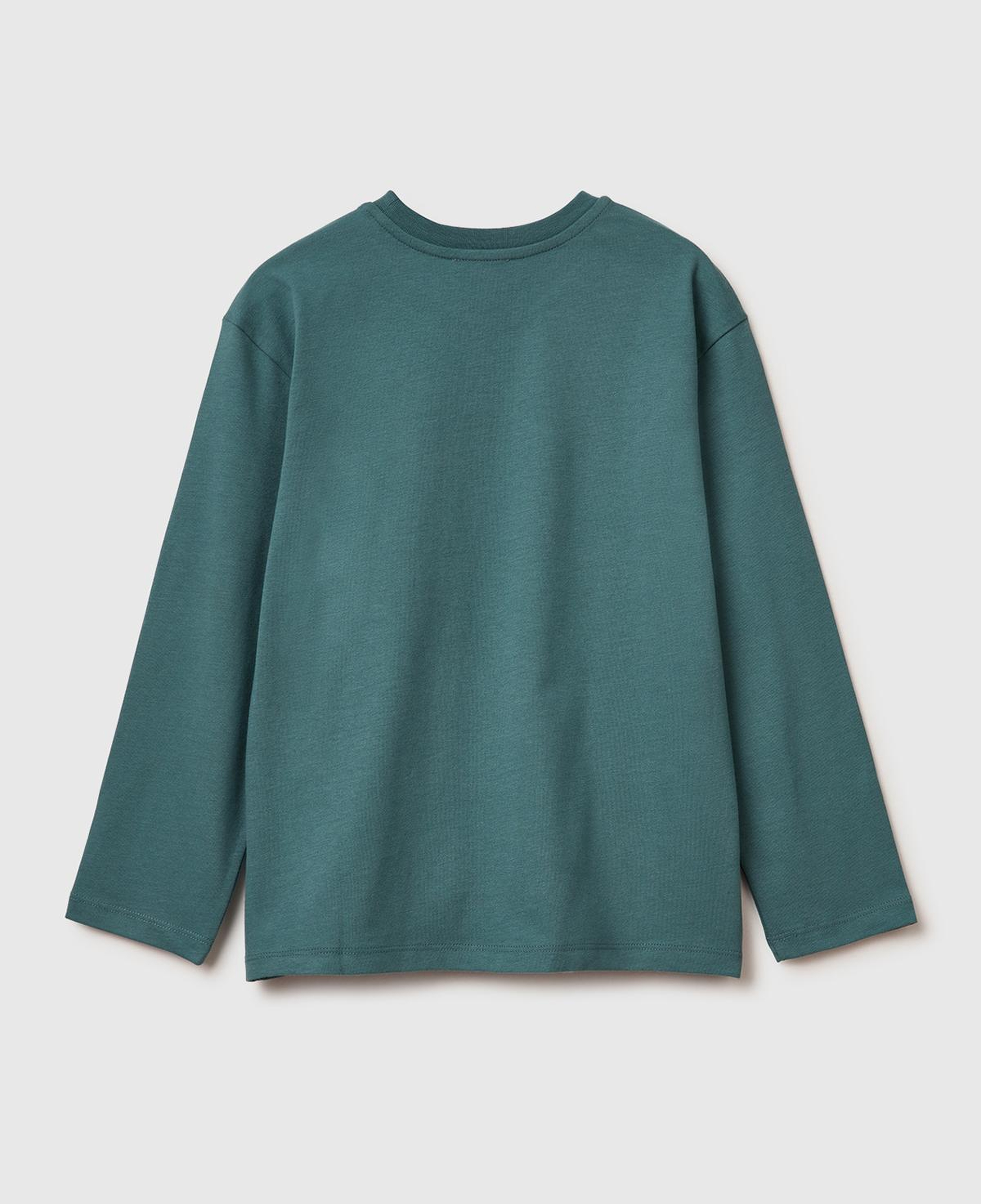 Erkek Çocuk Gri-Yeşil Baskılı Bisiklet Yaka Uzun Kollu T-shirt