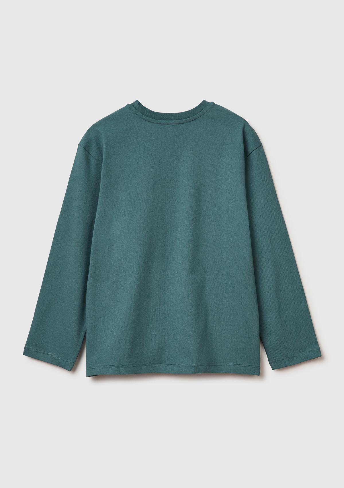 Erkek Çocuk Gri-Yeşil Baskılı Bisiklet Yaka Uzun Kollu T-shirt