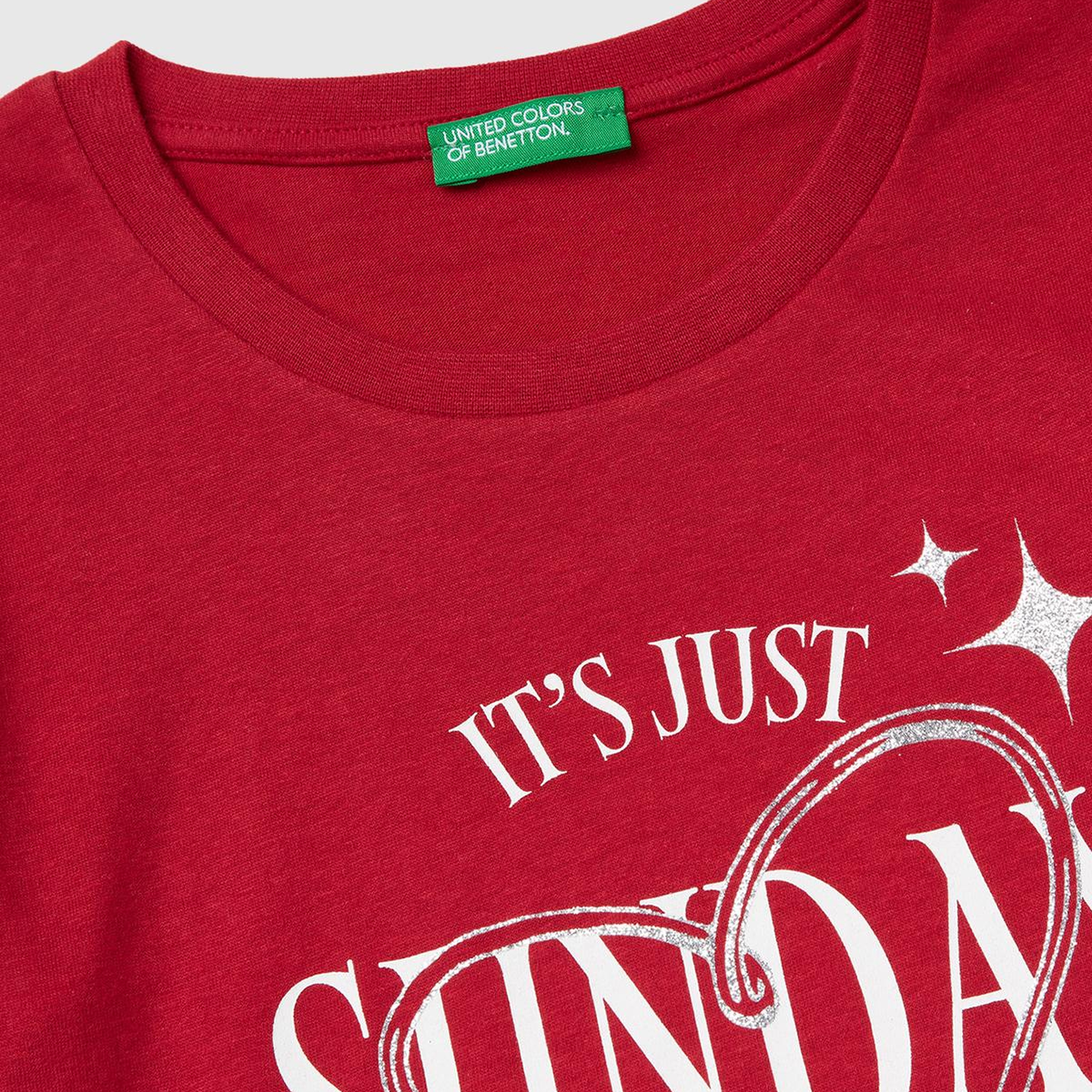 Kız Çocuk Bordo Önü Simli Baskılı Uzun Kollu T-shirt