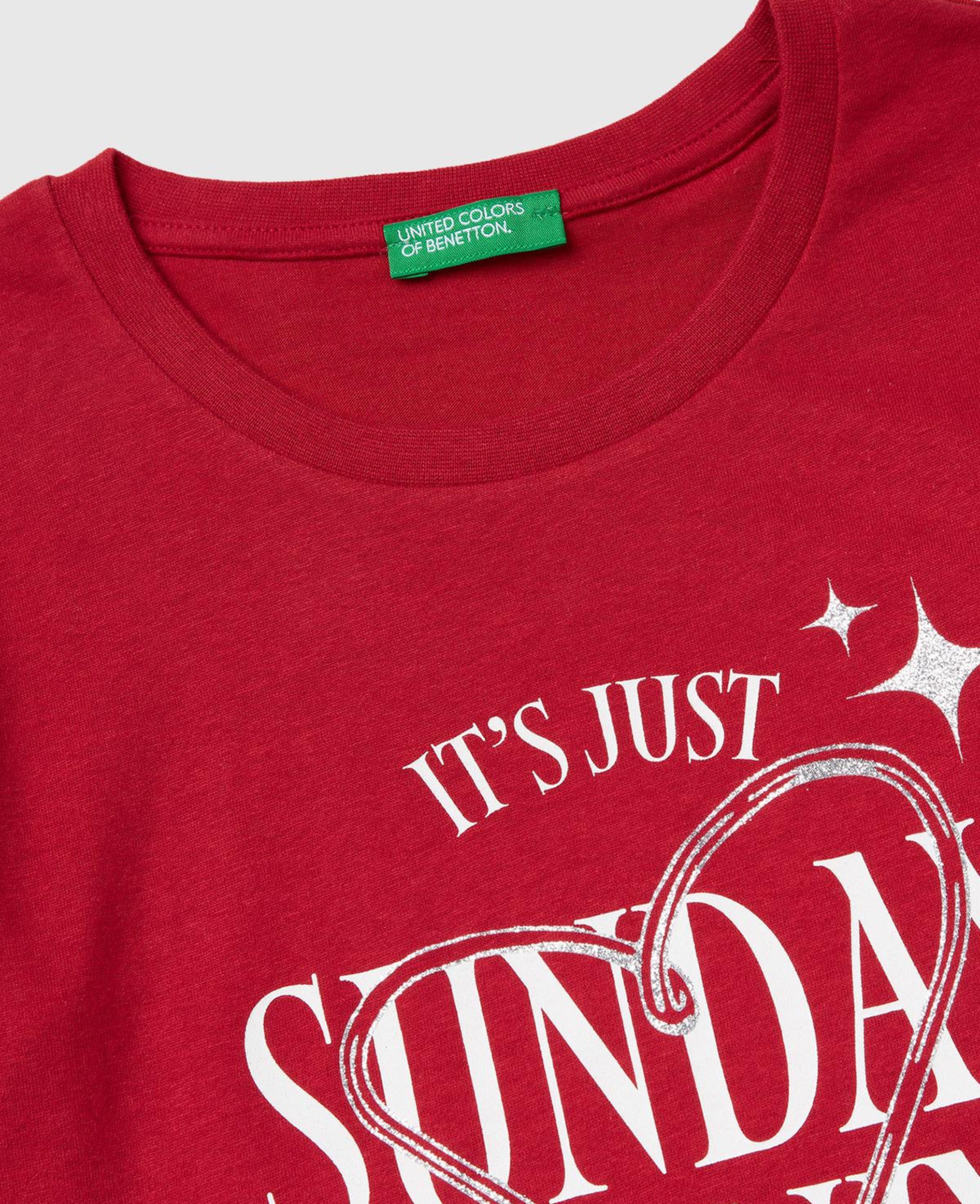 Kız Çocuk Bordo Önü Simli Baskılı Uzun Kollu T-shirt