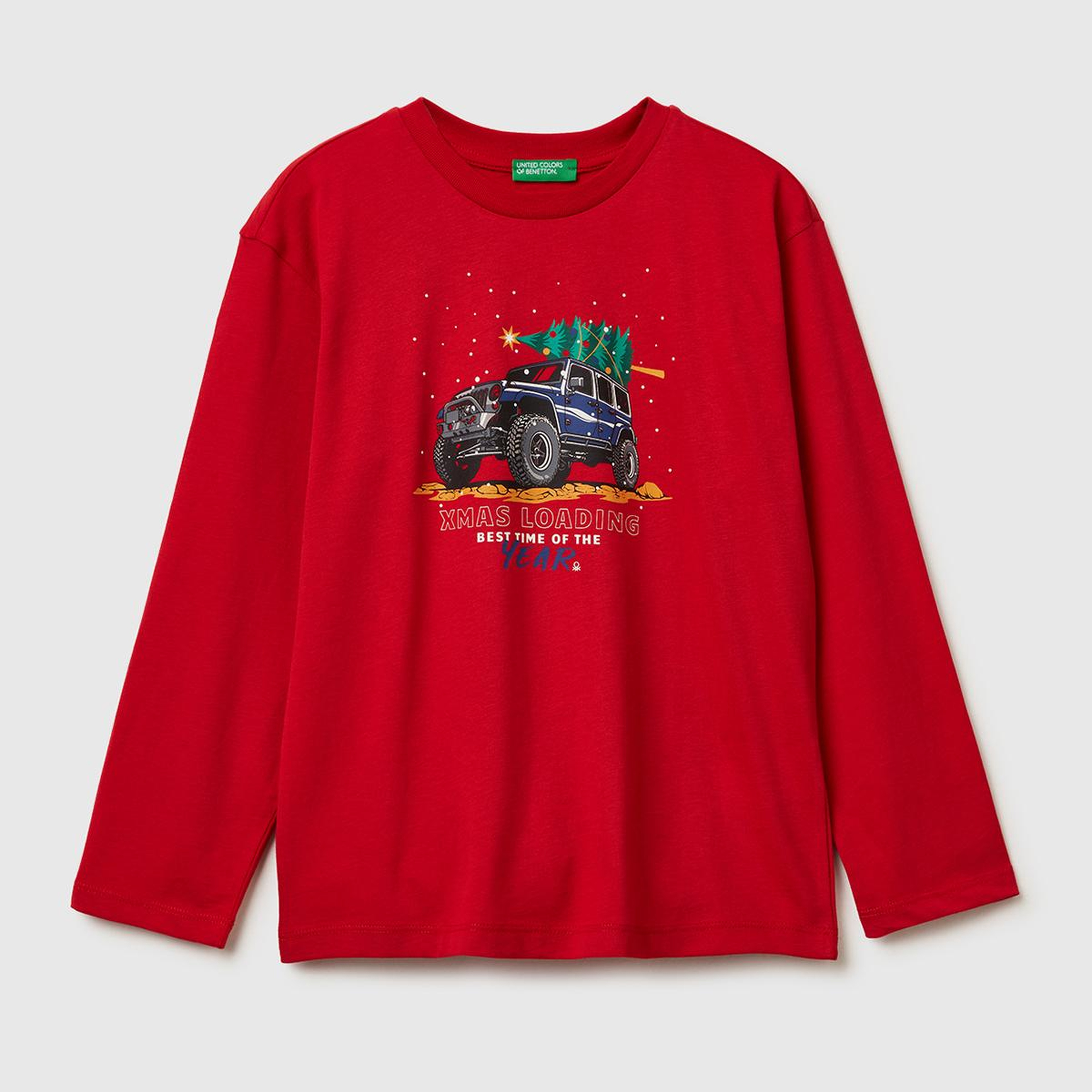 Erkek Çocuk Kırmızı Baskılı Bisiklet Yaka Uzun Kollu T-shirt
