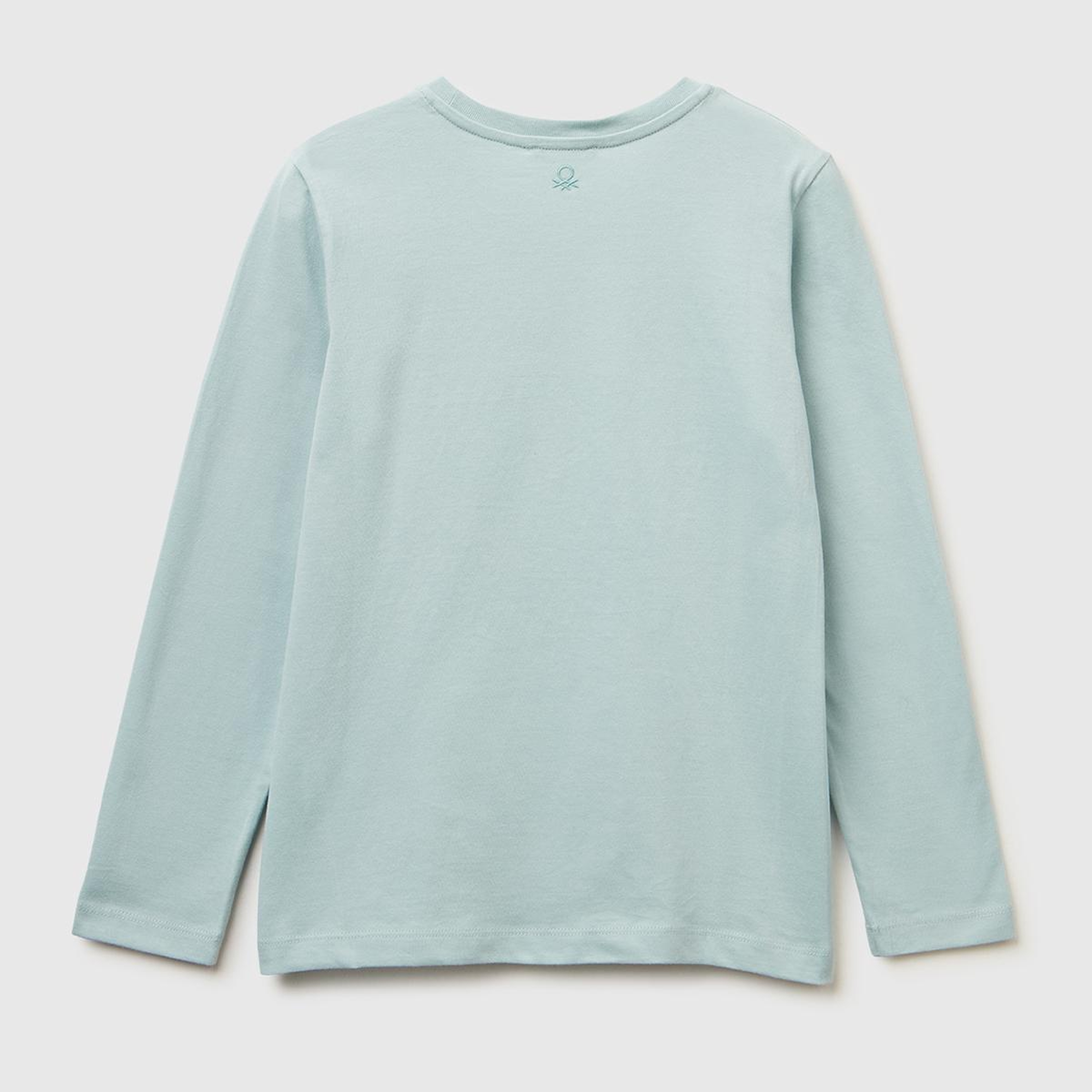 Kız Çocuk Su Yeşili Önü Kristal Aplikeli Regular Fit Uzun Kollu T-shirt